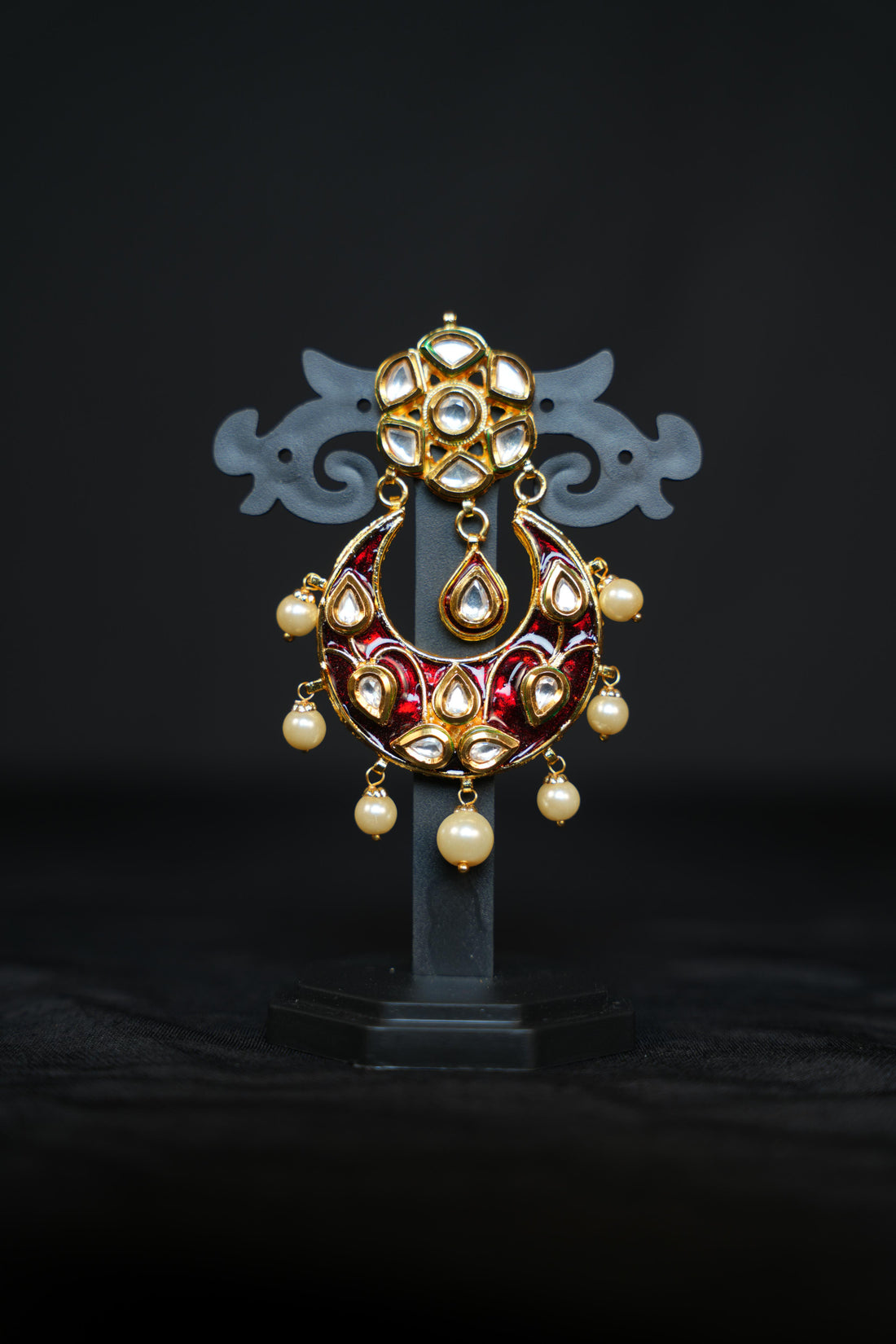 Polki Enamel Chandbali Earrings