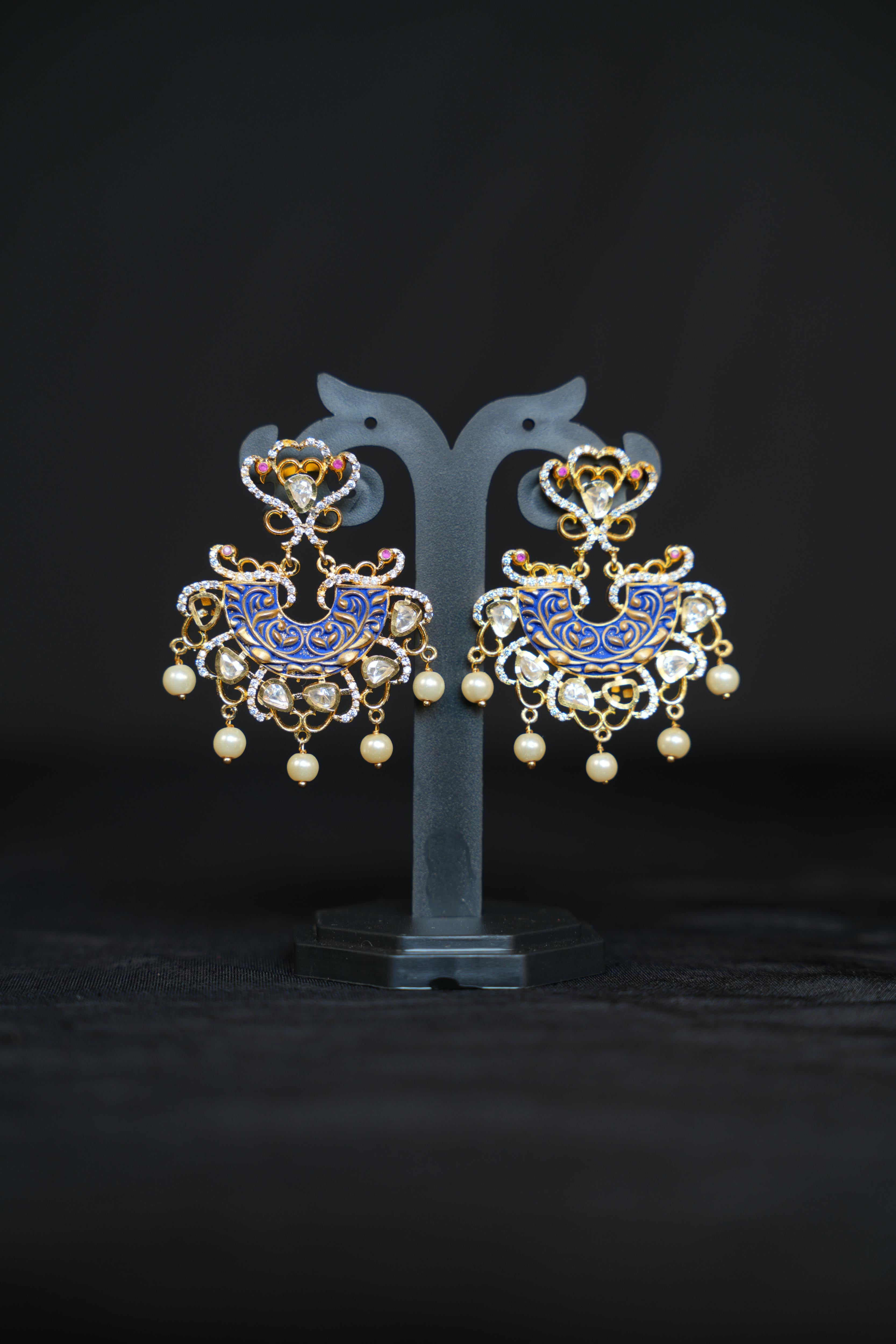 ISHNA Royal Saphire Chandbali Earrings