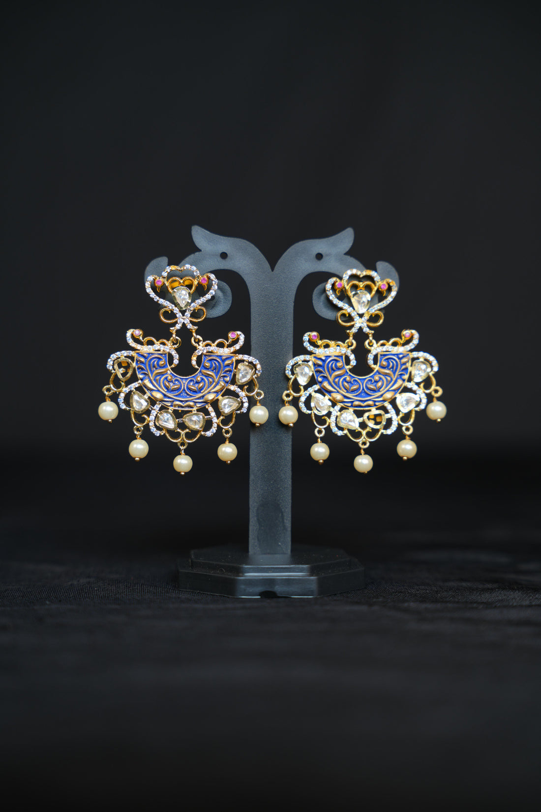 ISHNA Royal Saphire Chandbali Earrings