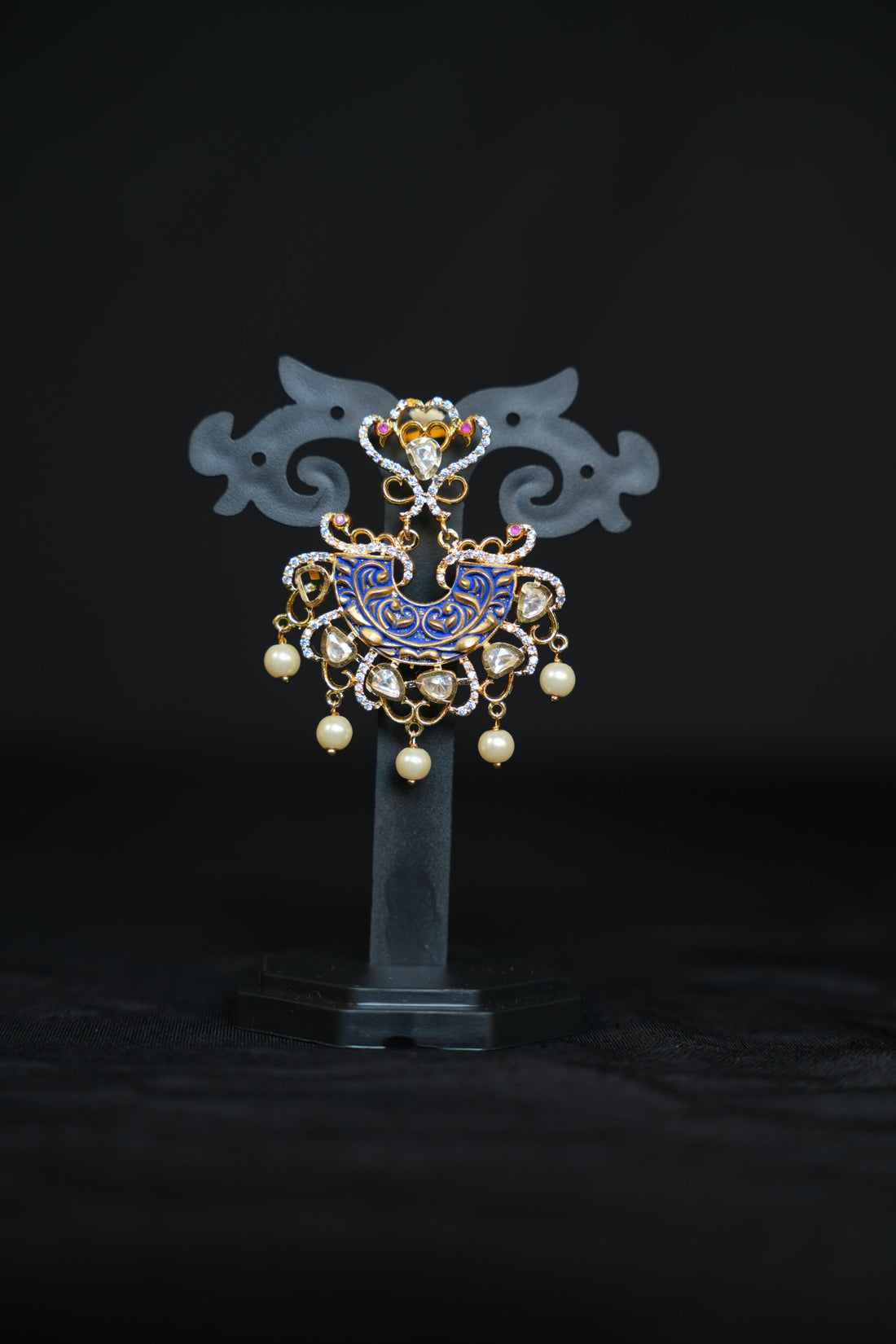 ISHNA Royal Saphire Chandbali Earrings