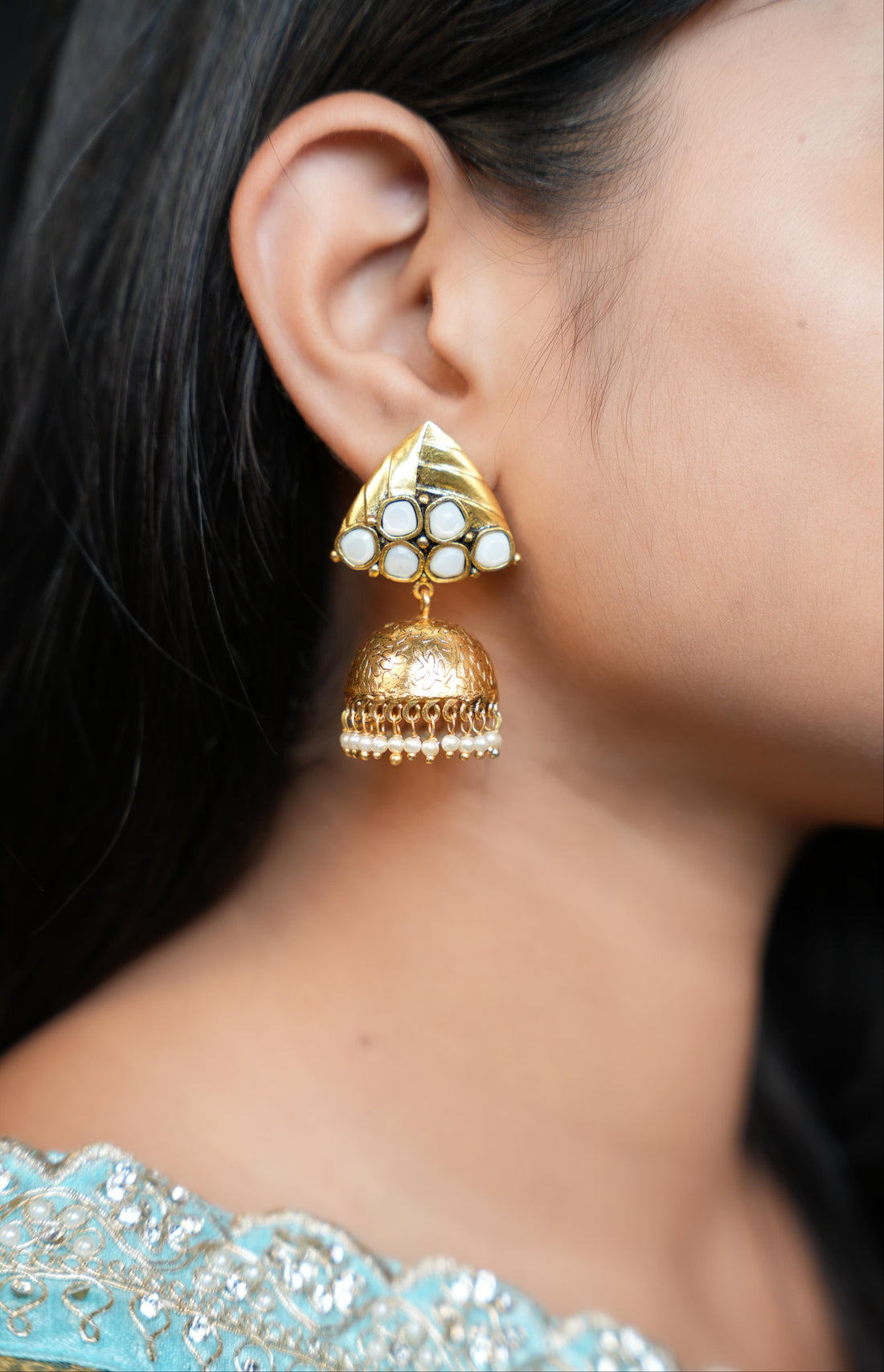 Kundan Pearl Jhumkas