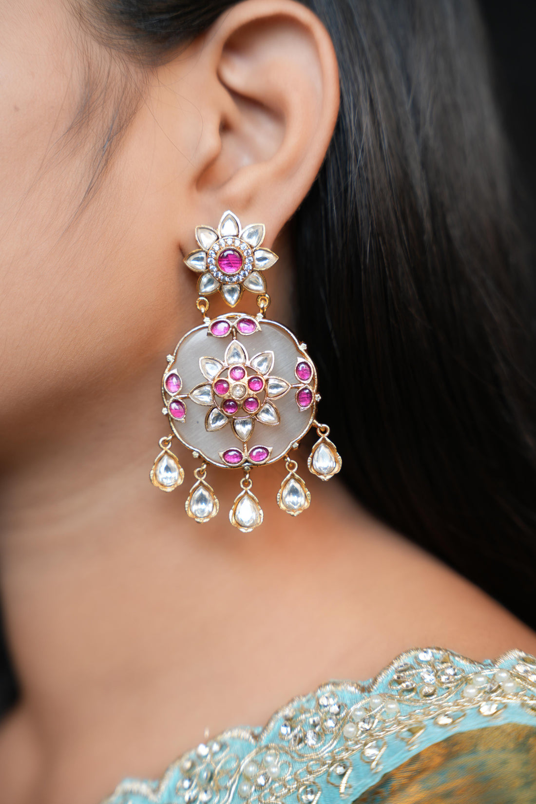 Regal Jade Oval Kundan Earrings