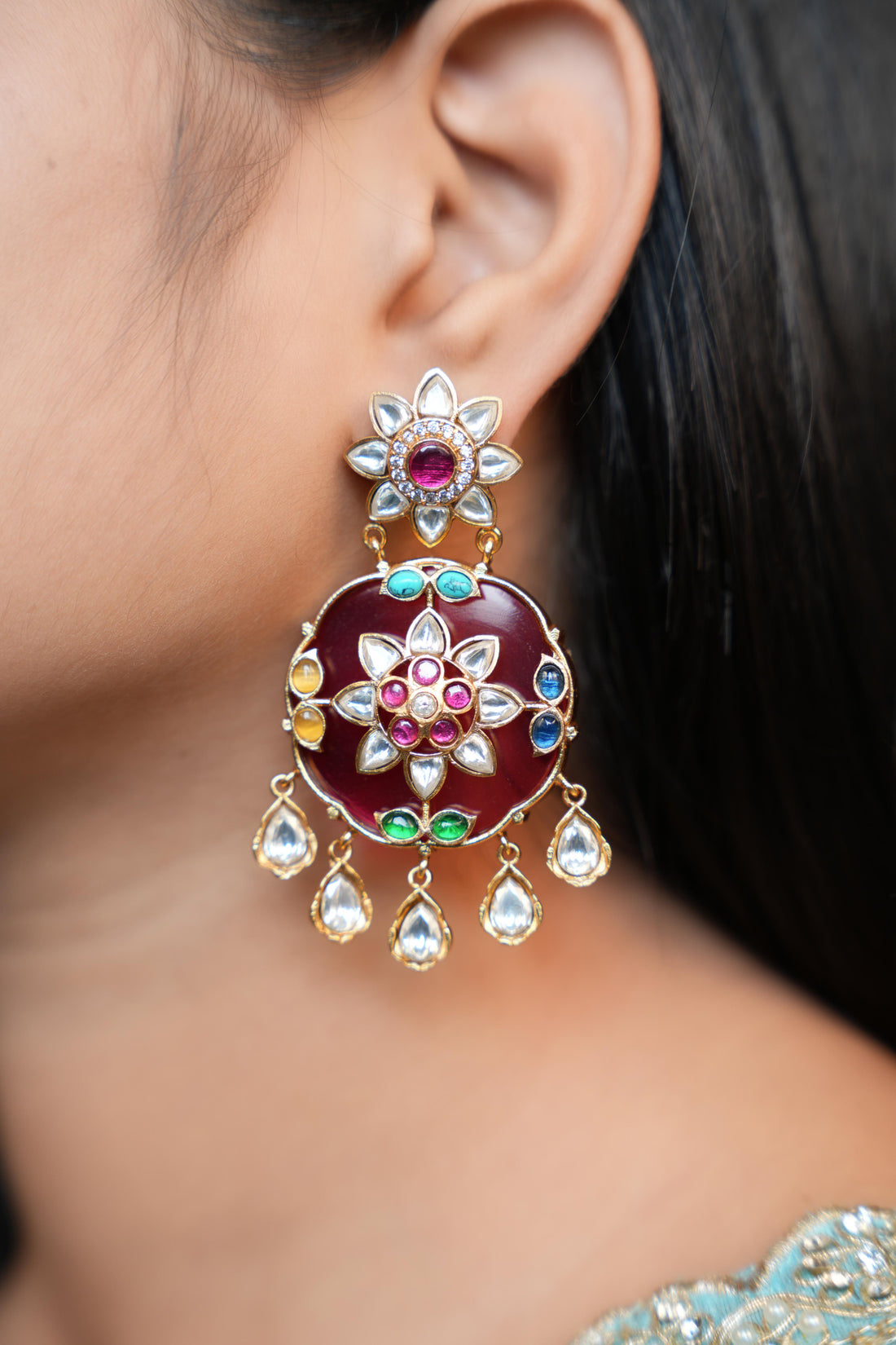 Regal Jade Oval Kundan Earrings