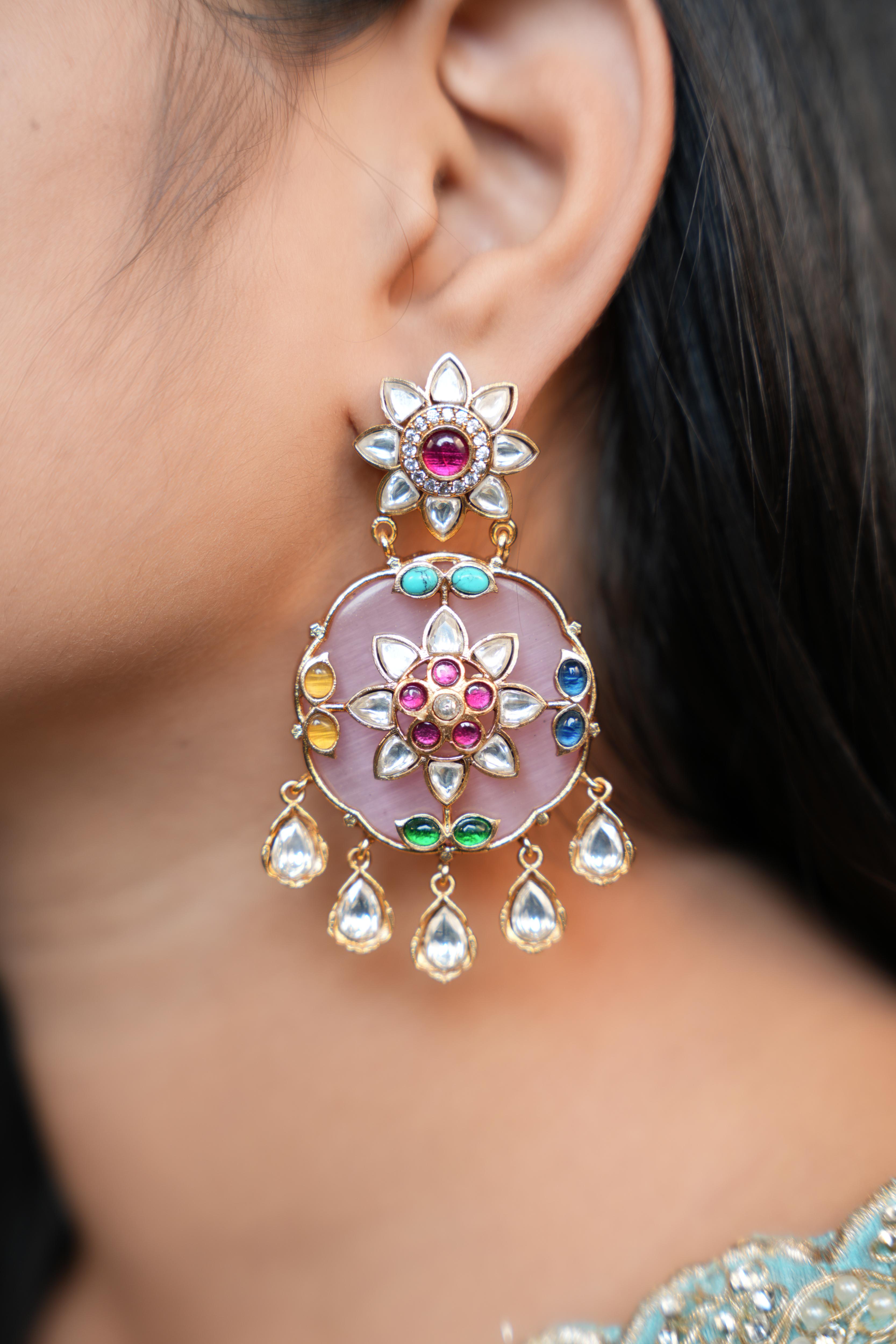 Regal Jade Oval Kundan Earrings