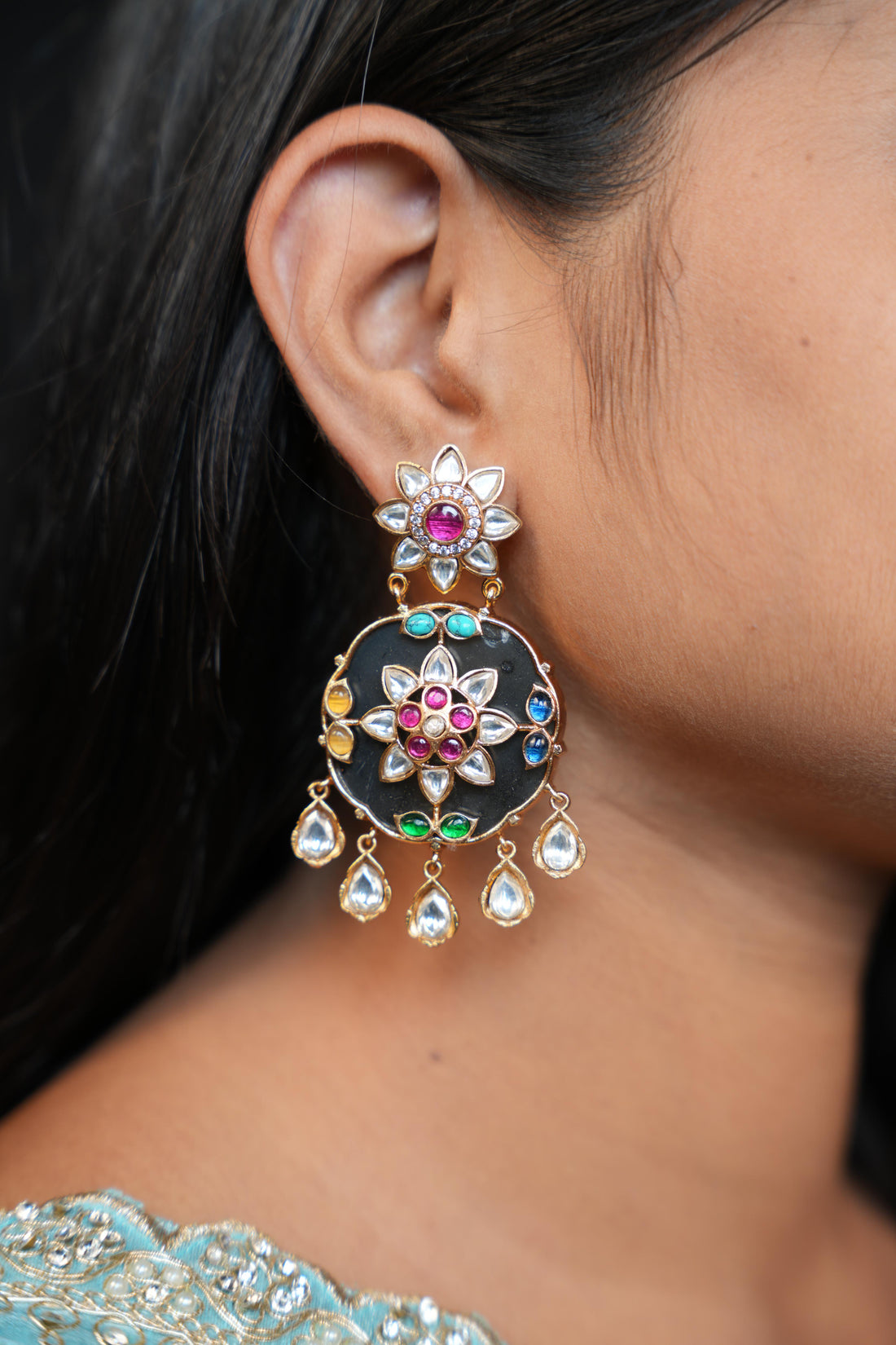 Regal Jade Oval Kundan Earrings