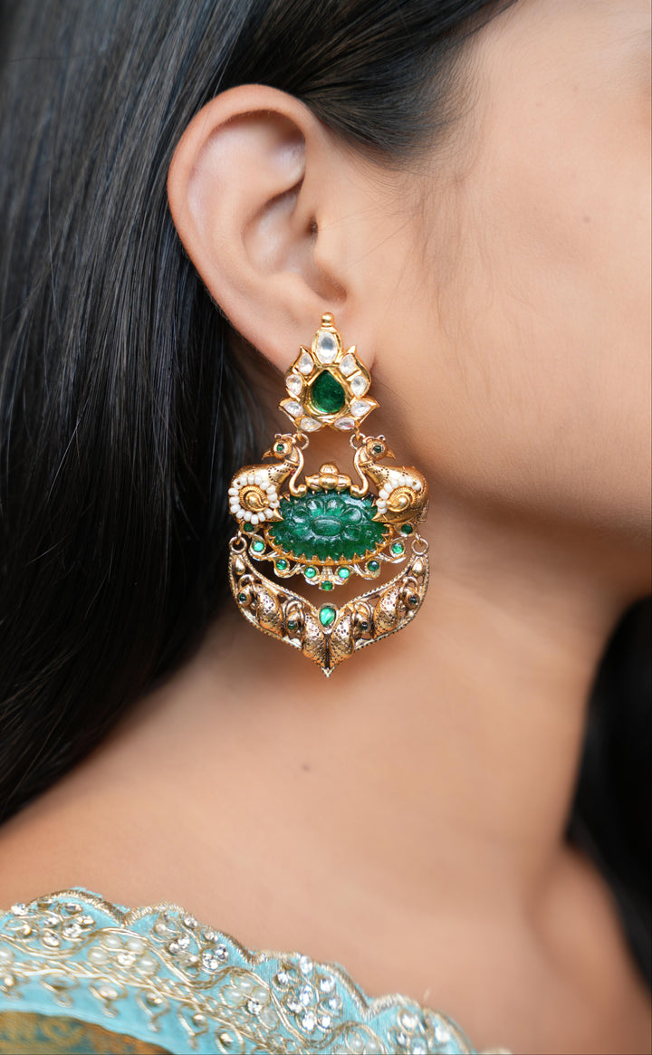 Heritage Peacock Motif Kundan Earrings