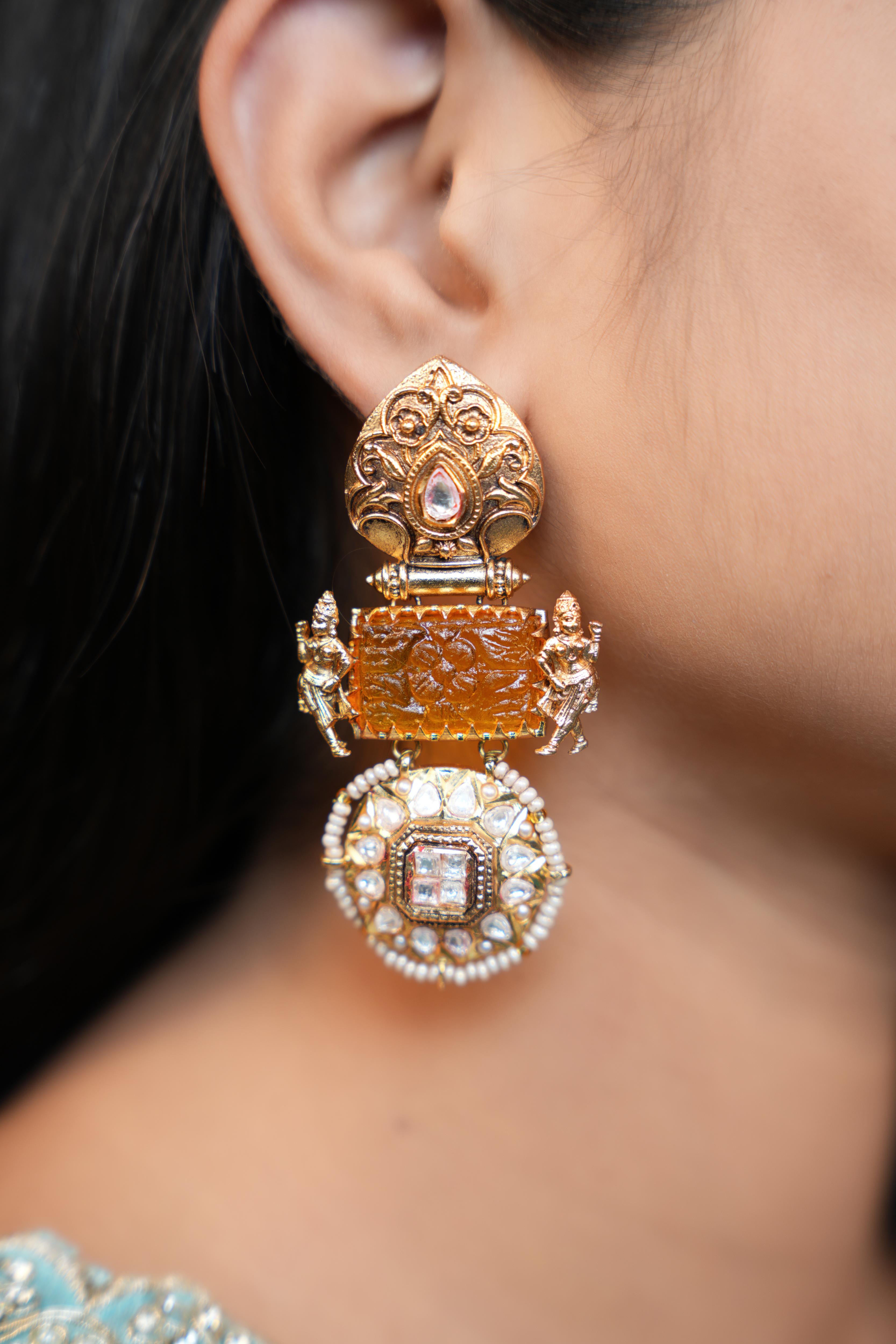 Antique Gold Lakshmi Temple Earrings