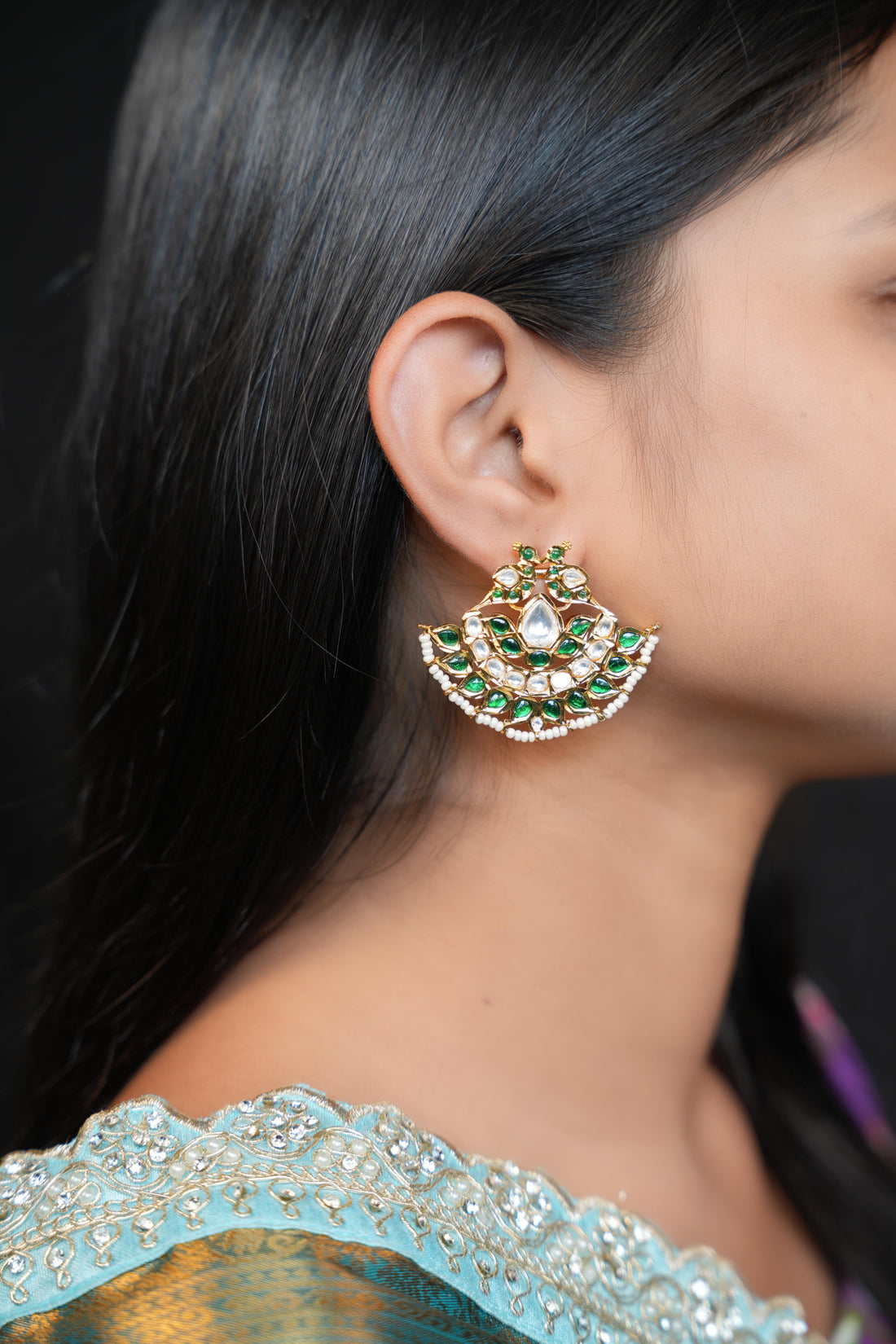 Gulabi Kundan Chandbali Earrings