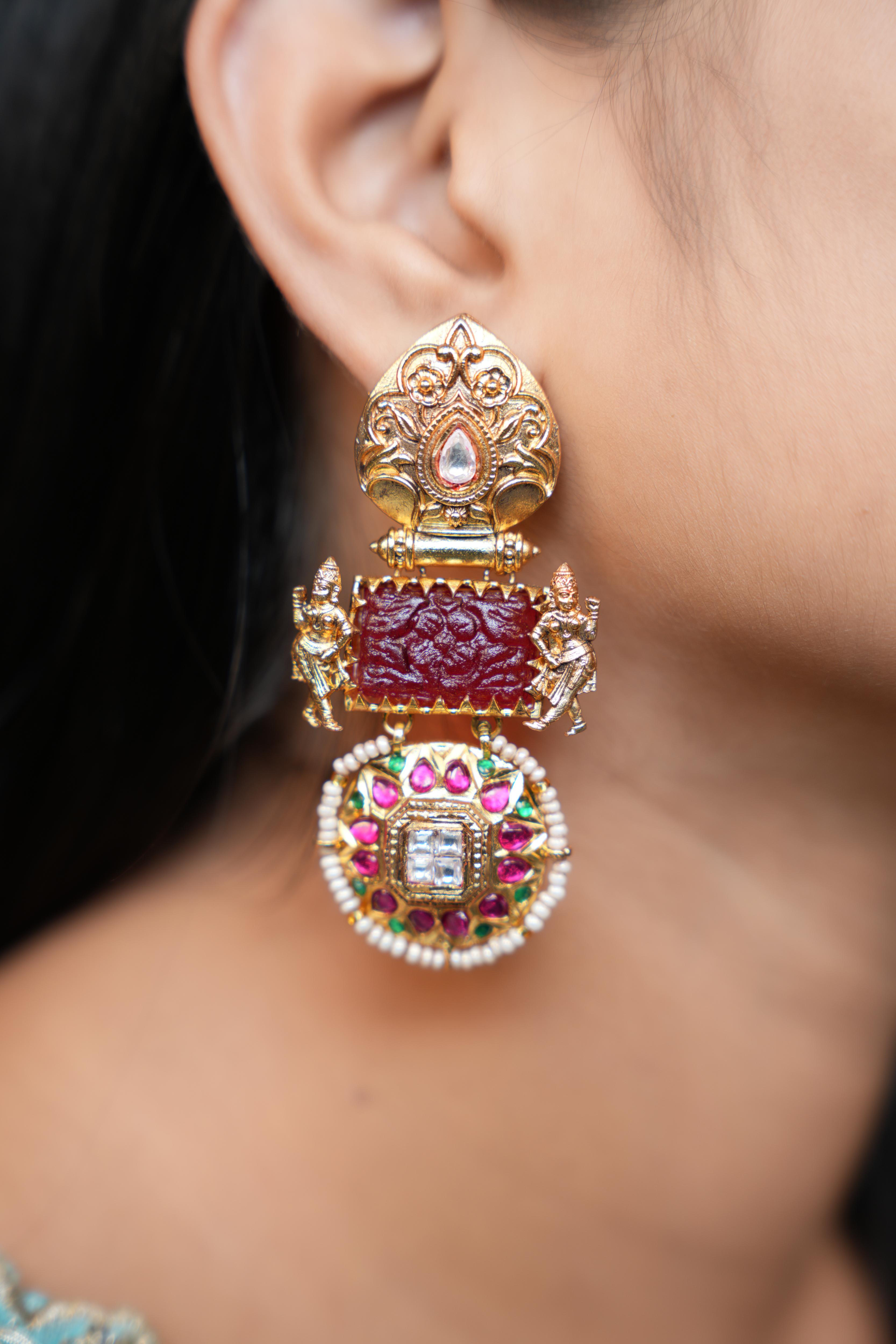 Antique Gold Lakshmi Temple Earrings