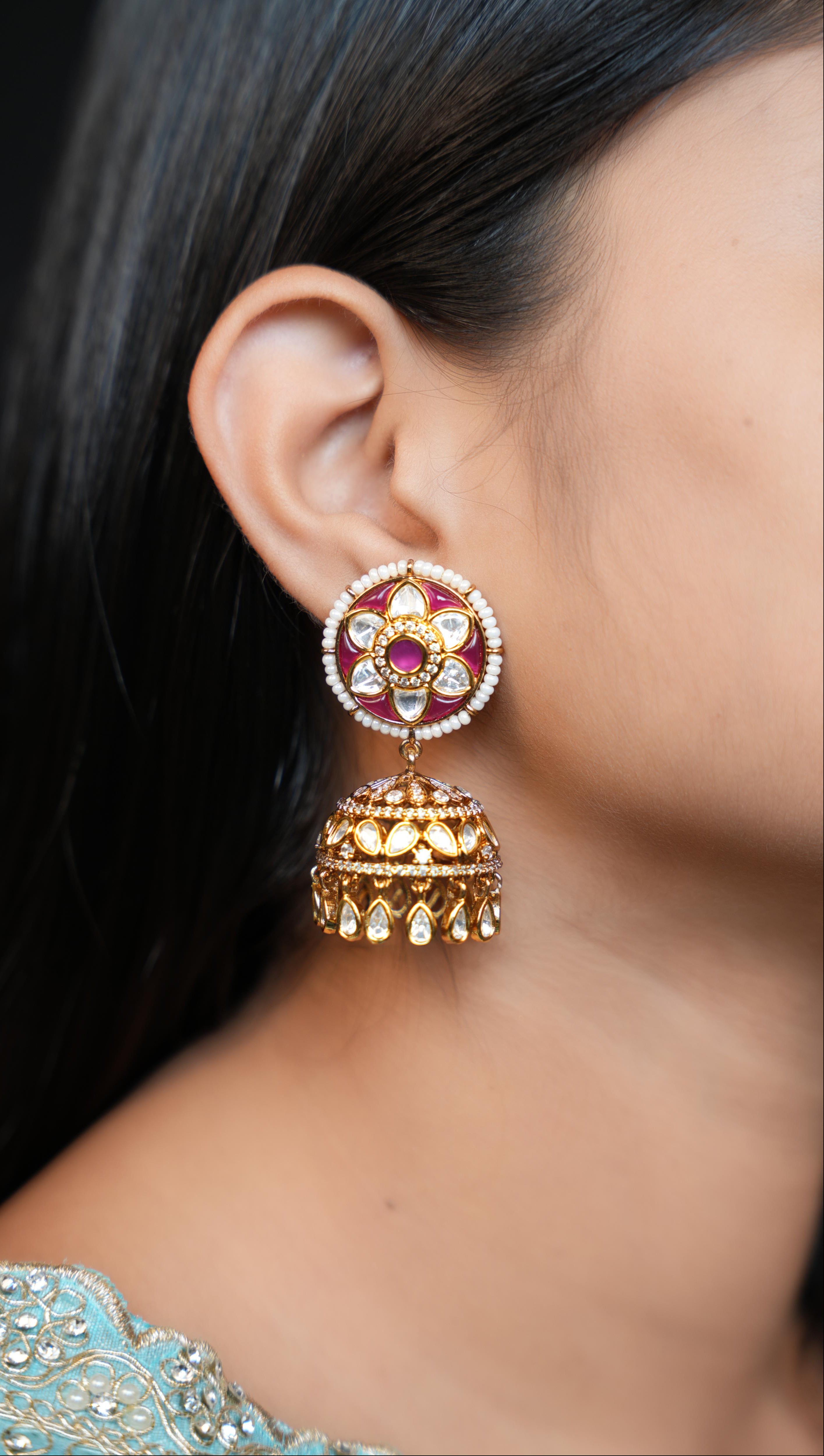 ISHNA Ruby Bloom Kundan Jhumkas