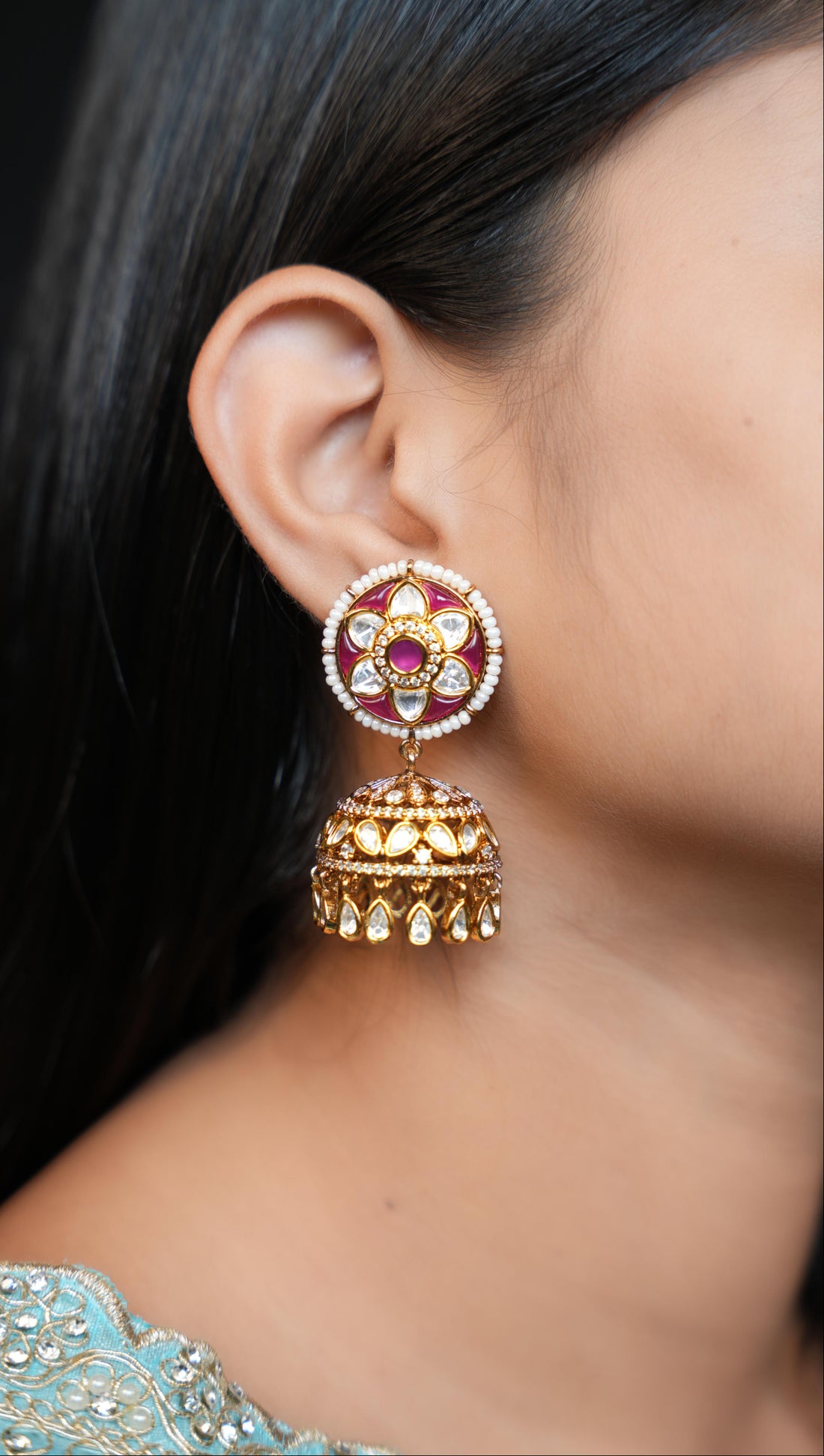 ISHNA Ruby Bloom Kundan Jhumkas