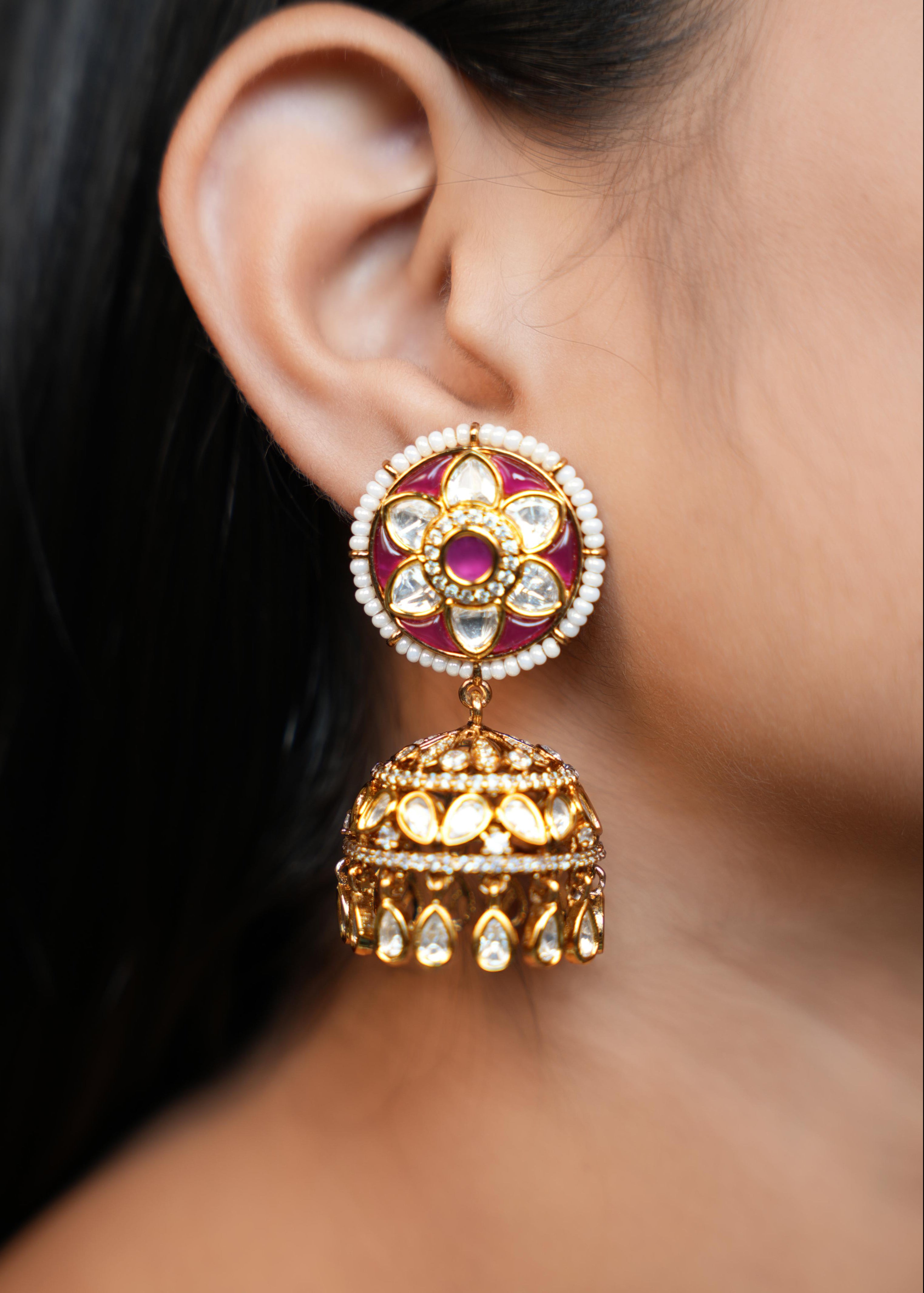 ISHNA Ruby Bloom Kundan Jhumkas