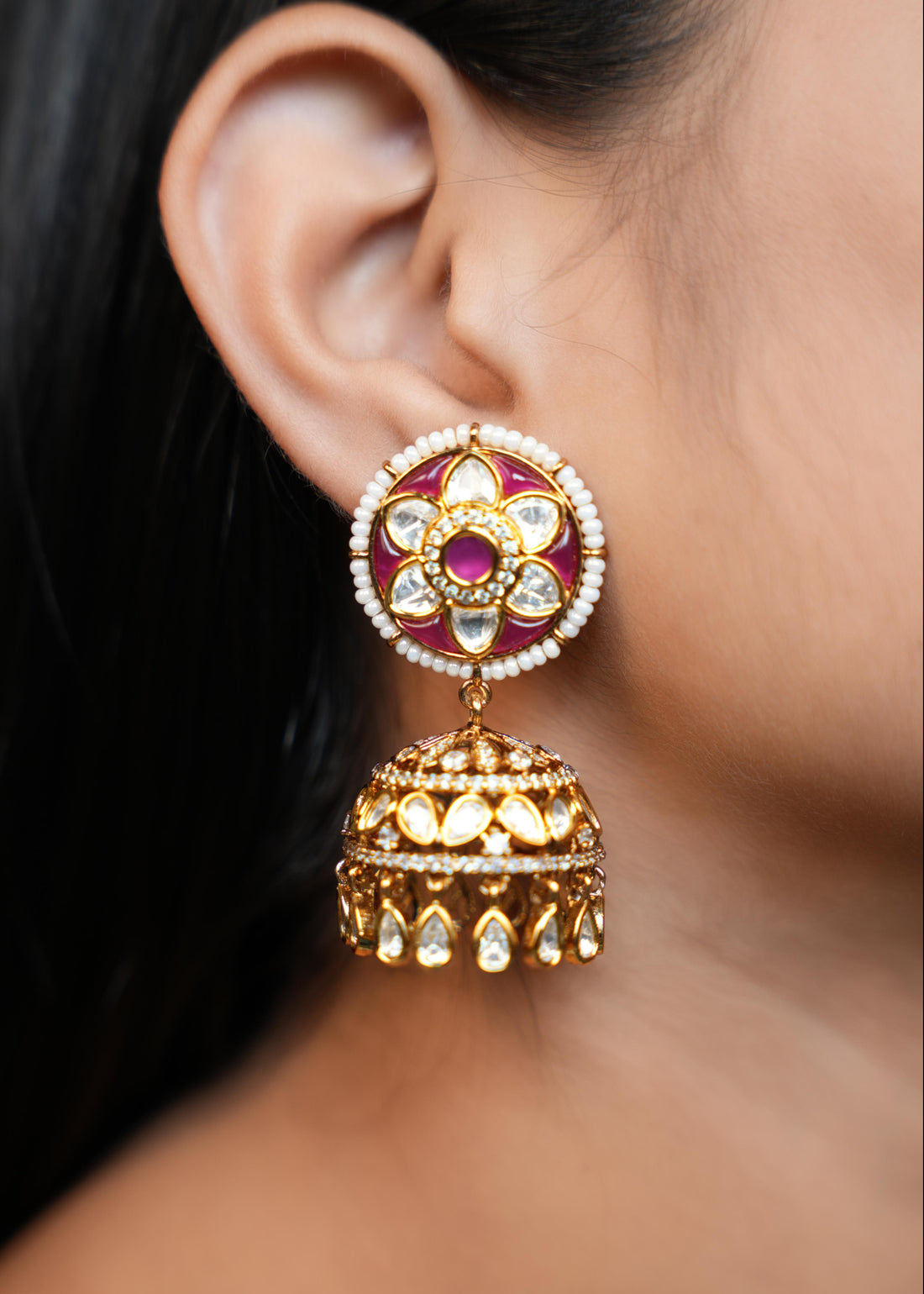 ISHNA Ruby Bloom Kundan Jhumkas