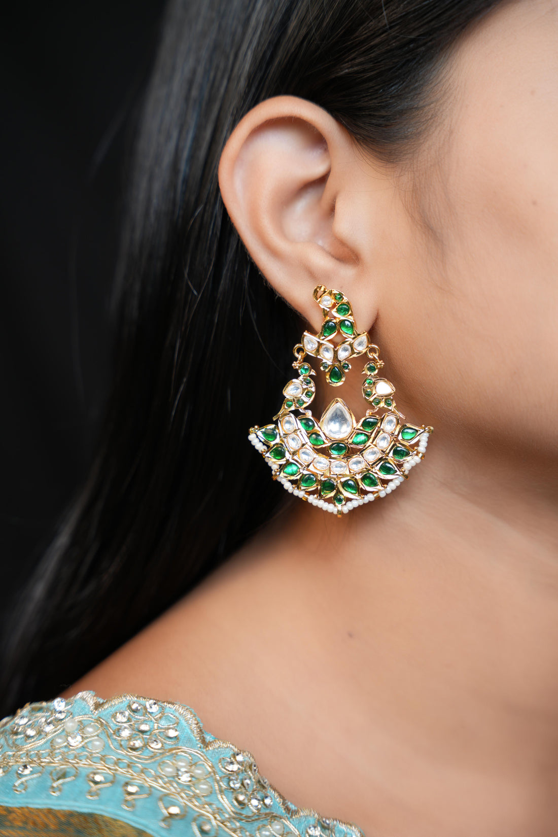 Mughal Kundan Chandbali Earrings