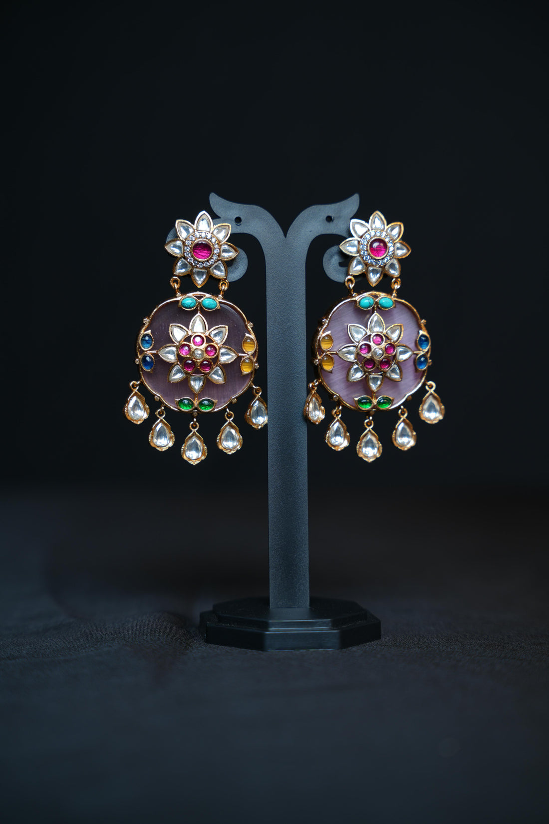 Regal Jade Oval Kundan Earrings