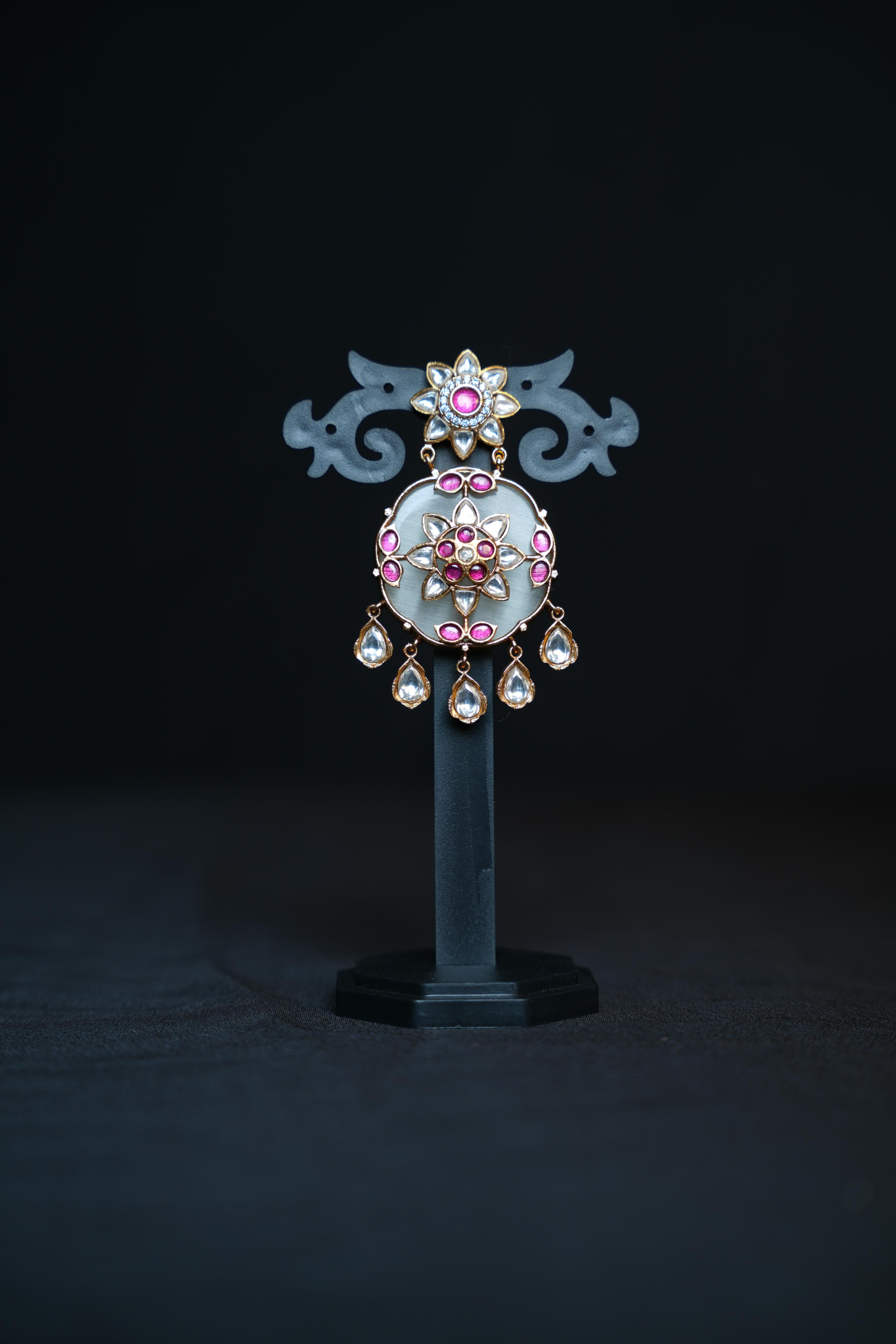 Regal Jade Oval Kundan Earrings