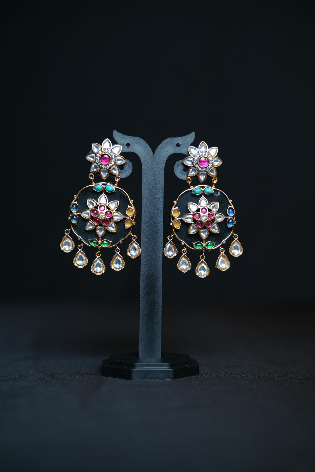Regal Jade Oval Kundan Earrings
