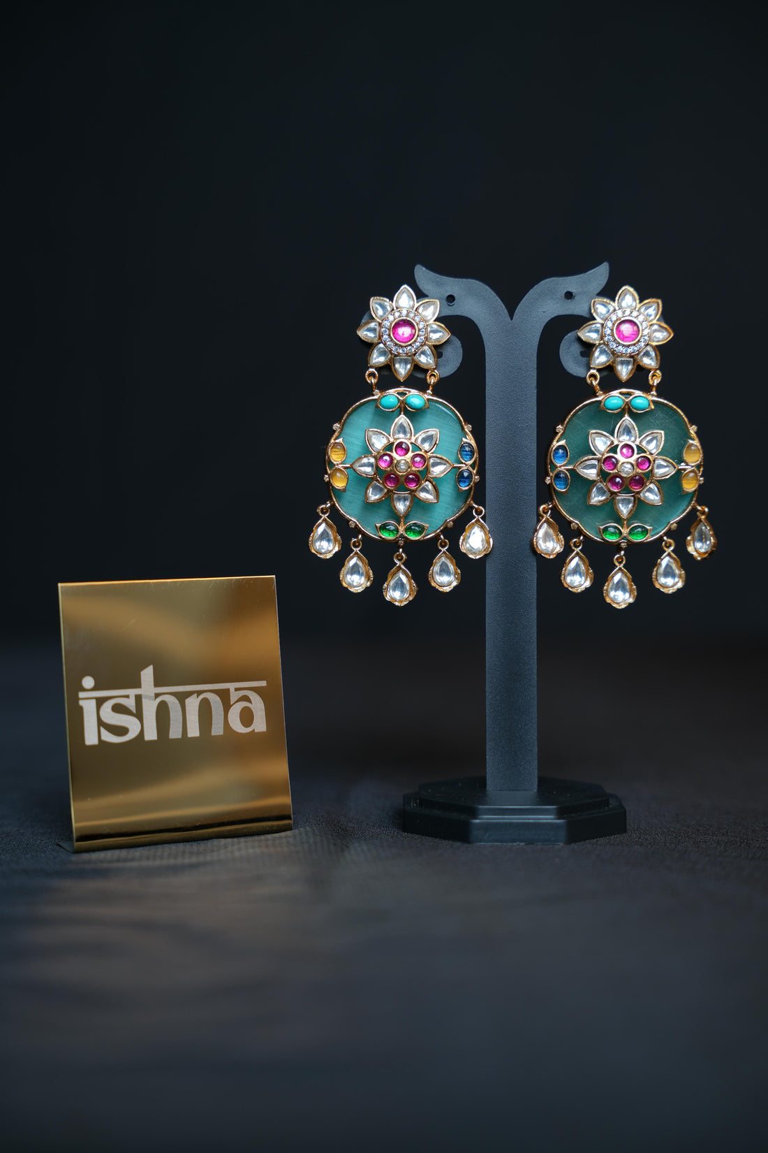 Regal Jade Oval Kundan Earrings