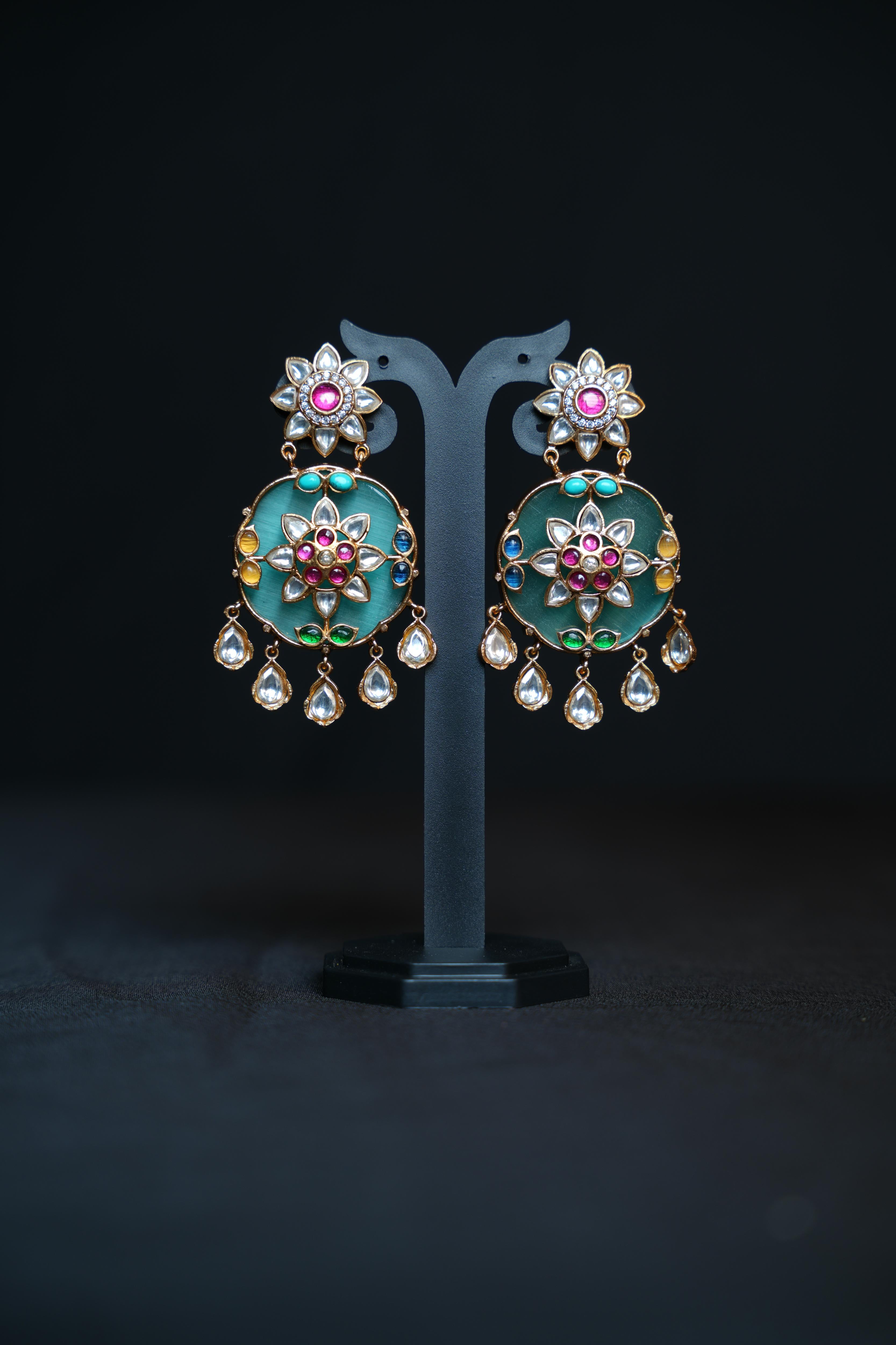 Regal Jade Oval Kundan Earrings