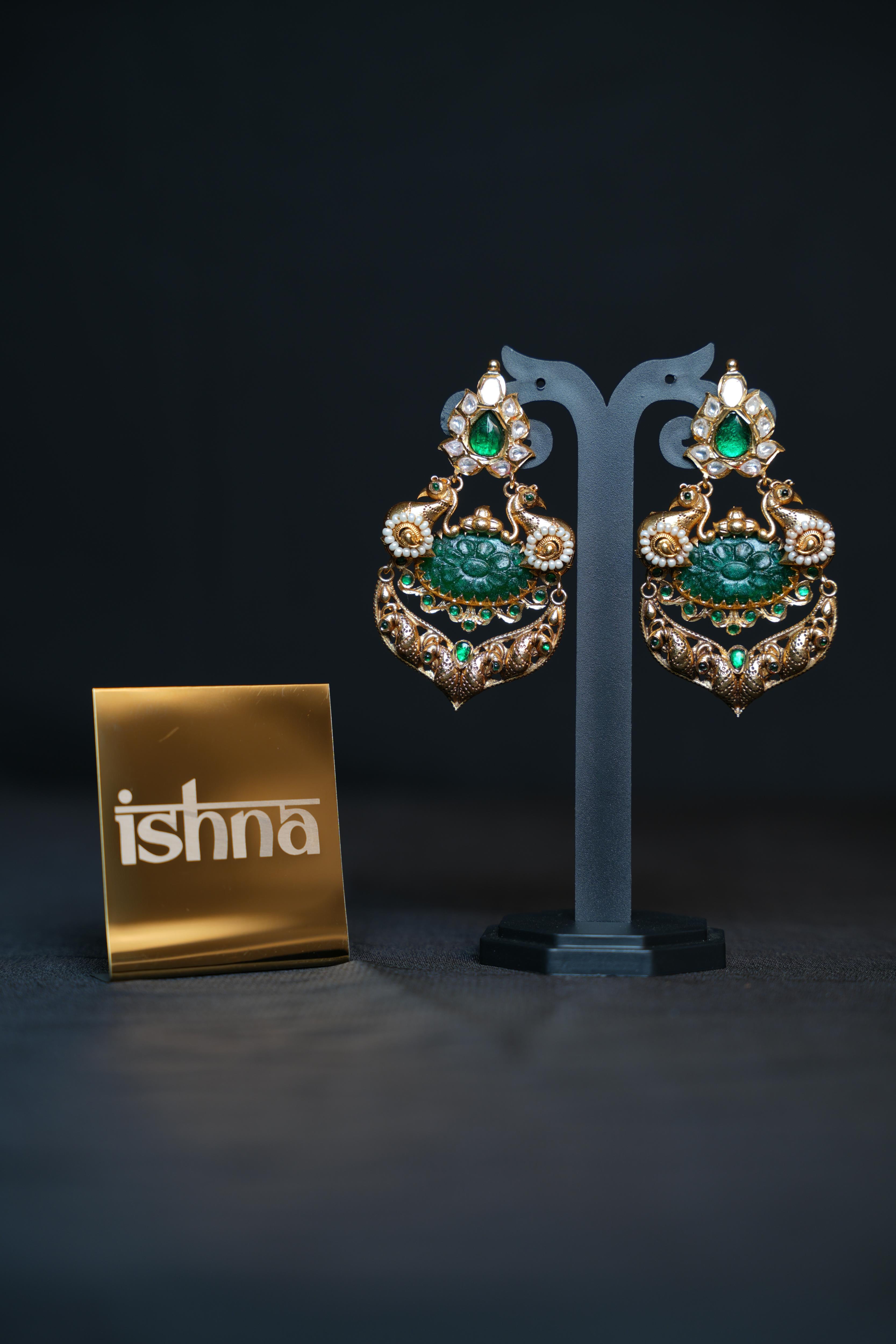 Heritage Peacock Motif Kundan Earrings