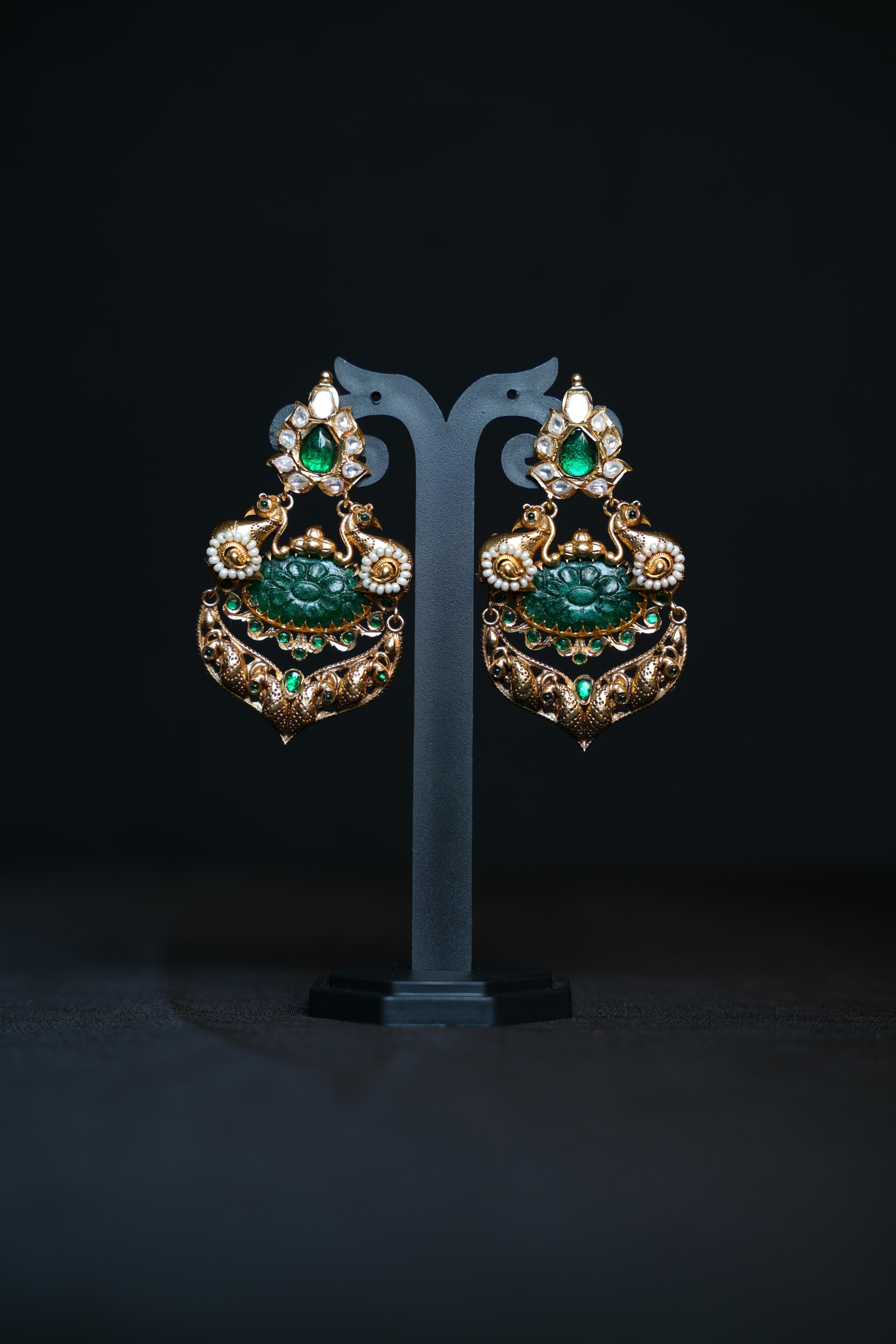 Heritage Peacock Motif Kundan Earrings