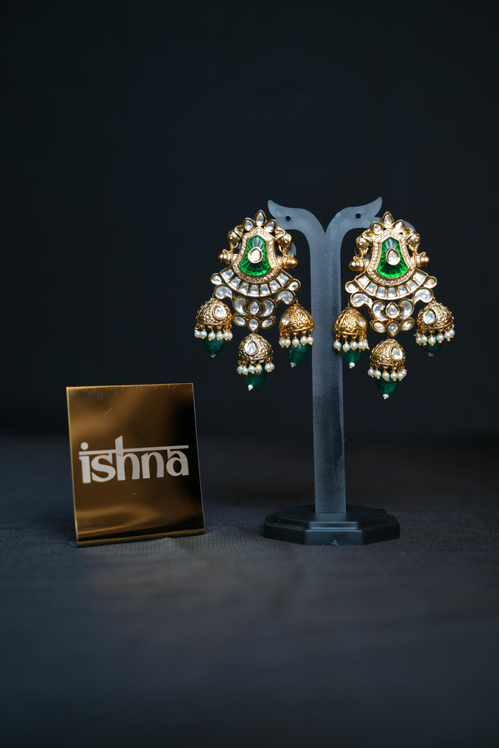 Onyx Emerald Gem Jhumkas