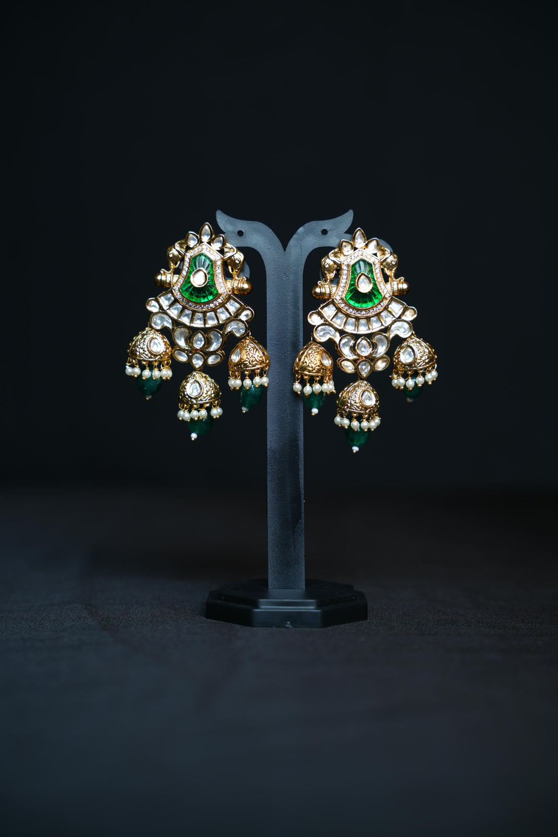 Onyx Emerald Gem Jhumkas