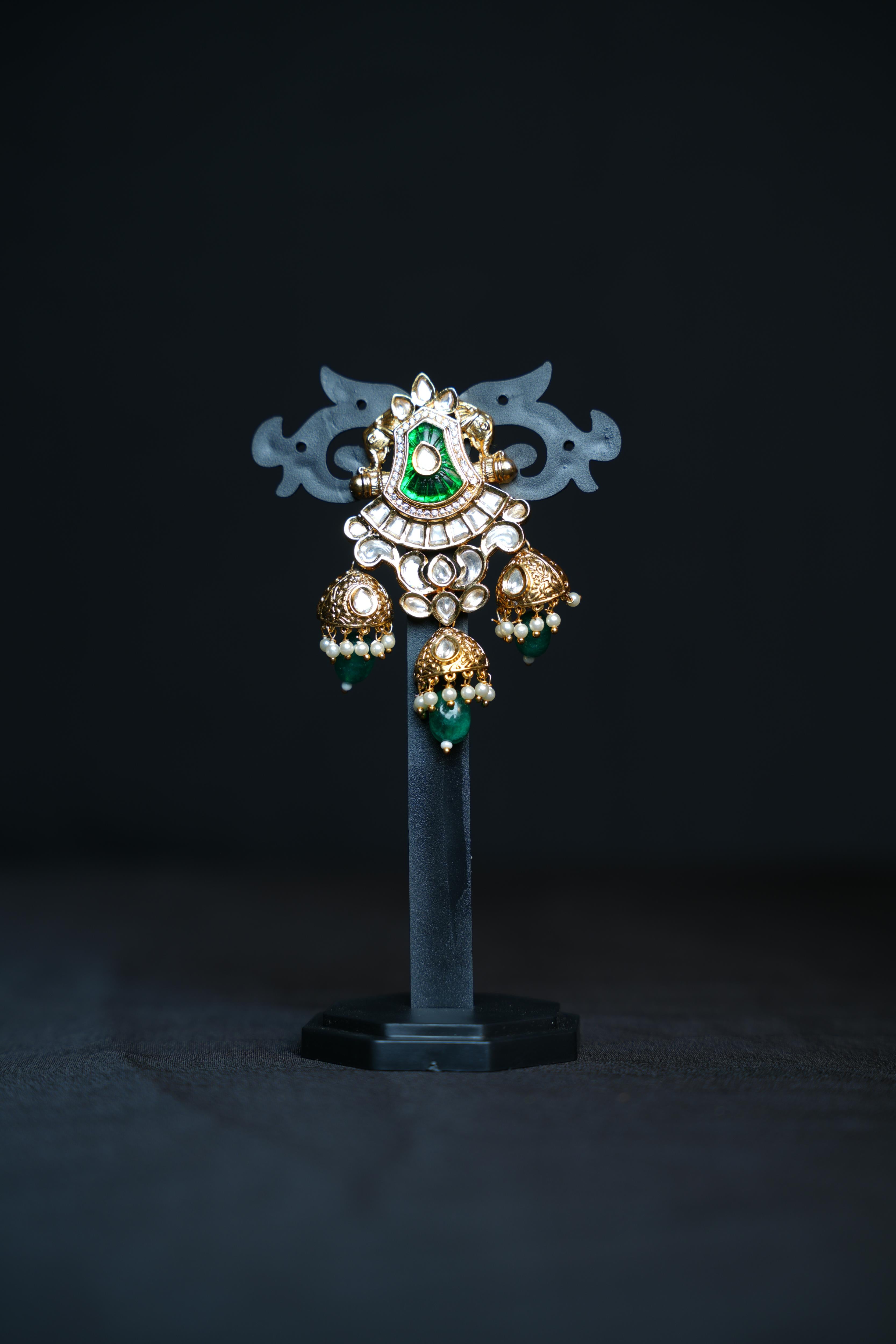 Onyx Emerald Gem Jhumkas