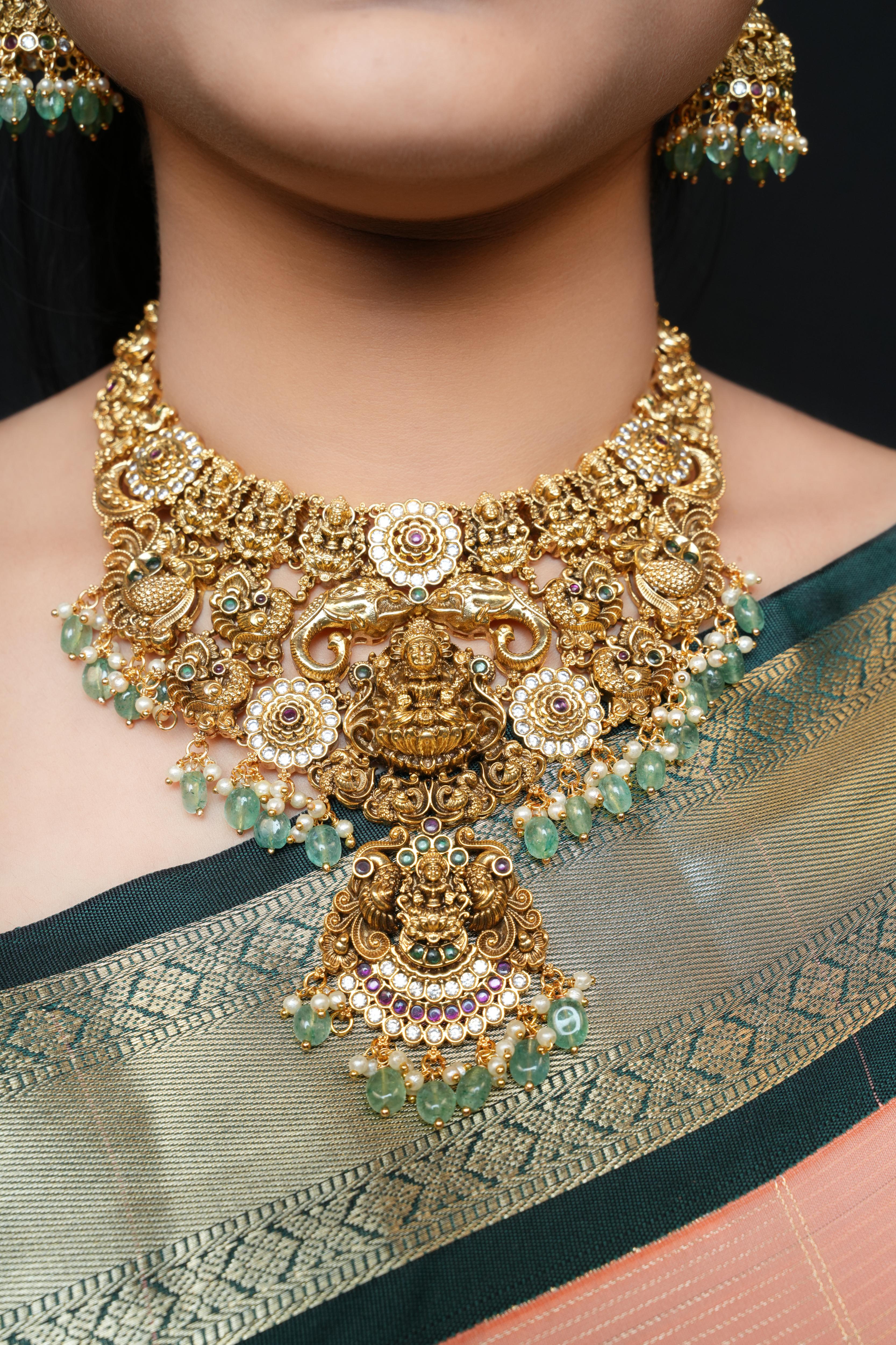 Grand Lakshmi Antique combo bridal set with Earrings