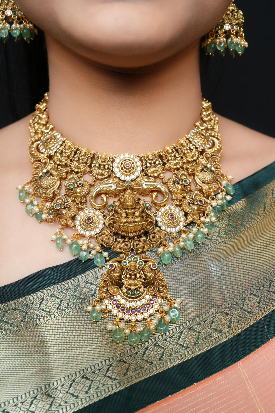 Grand Lakshmi Antique combo bridal set with Earrings