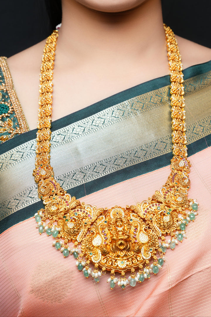 Divine Goddess Lakshmi Emerald Haaram Set
