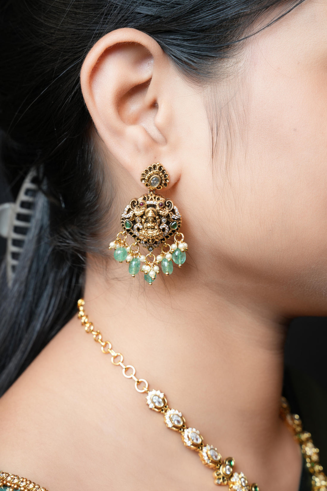 Floral Lakshmi Devi Combo Bridal set With Maang Tikka