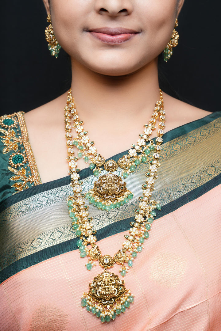 Floral Lakshmi Devi Combo Bridal set With Maang Tikka