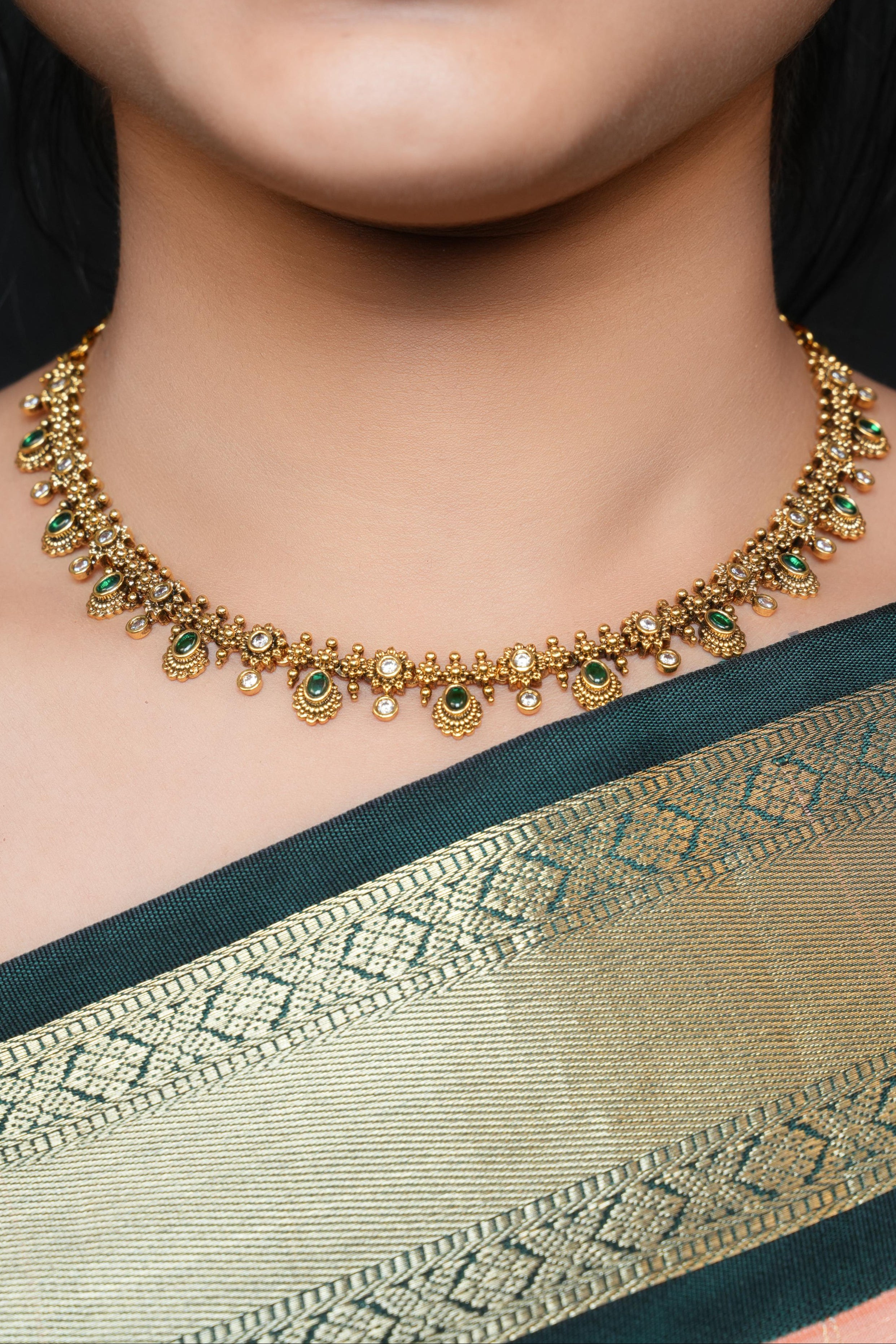 ISHNA Haripriya Emerald Temple Necklace Set