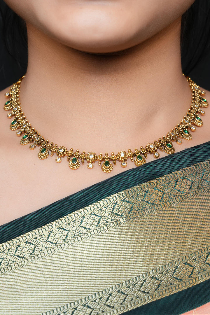 ISHNA Haripriya Emerald Temple Necklace Set