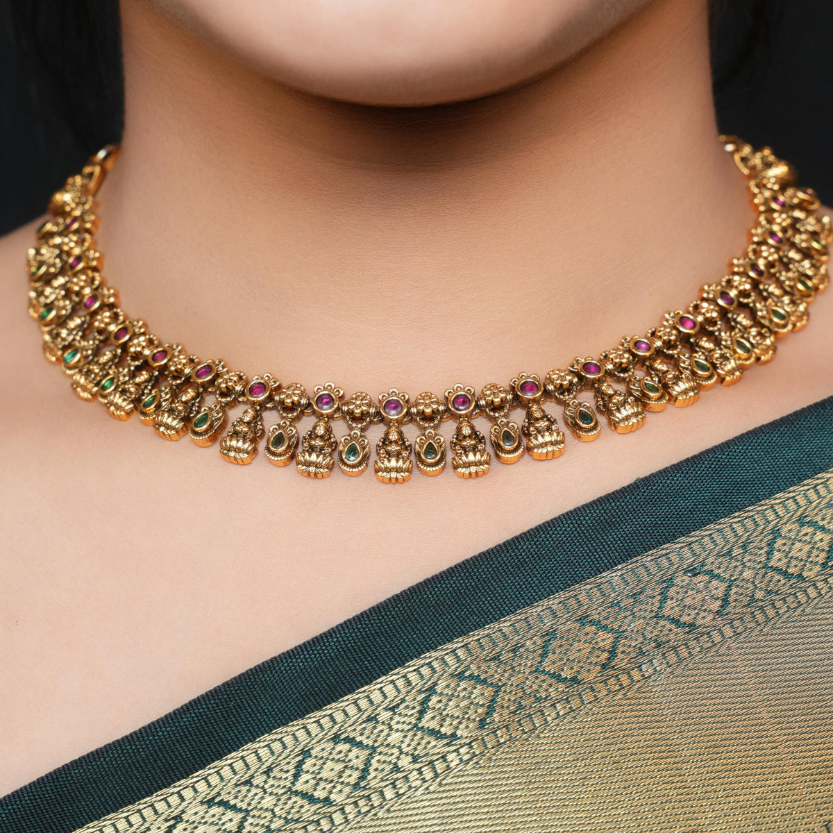 ISHNA Nakshatra Antique Temple Necklace Set – Ishna