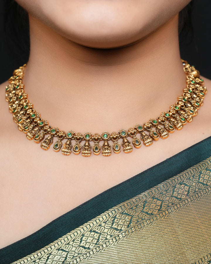 Emerald Antique Gold Lakshmi Choker  Set
