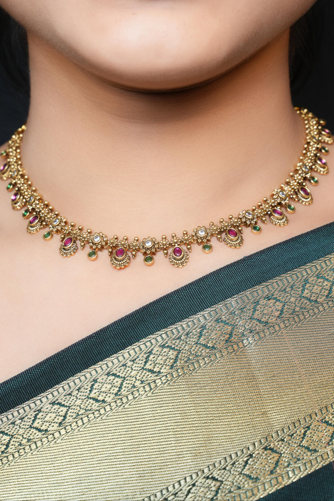 Antique Gold Stone Necklace Set