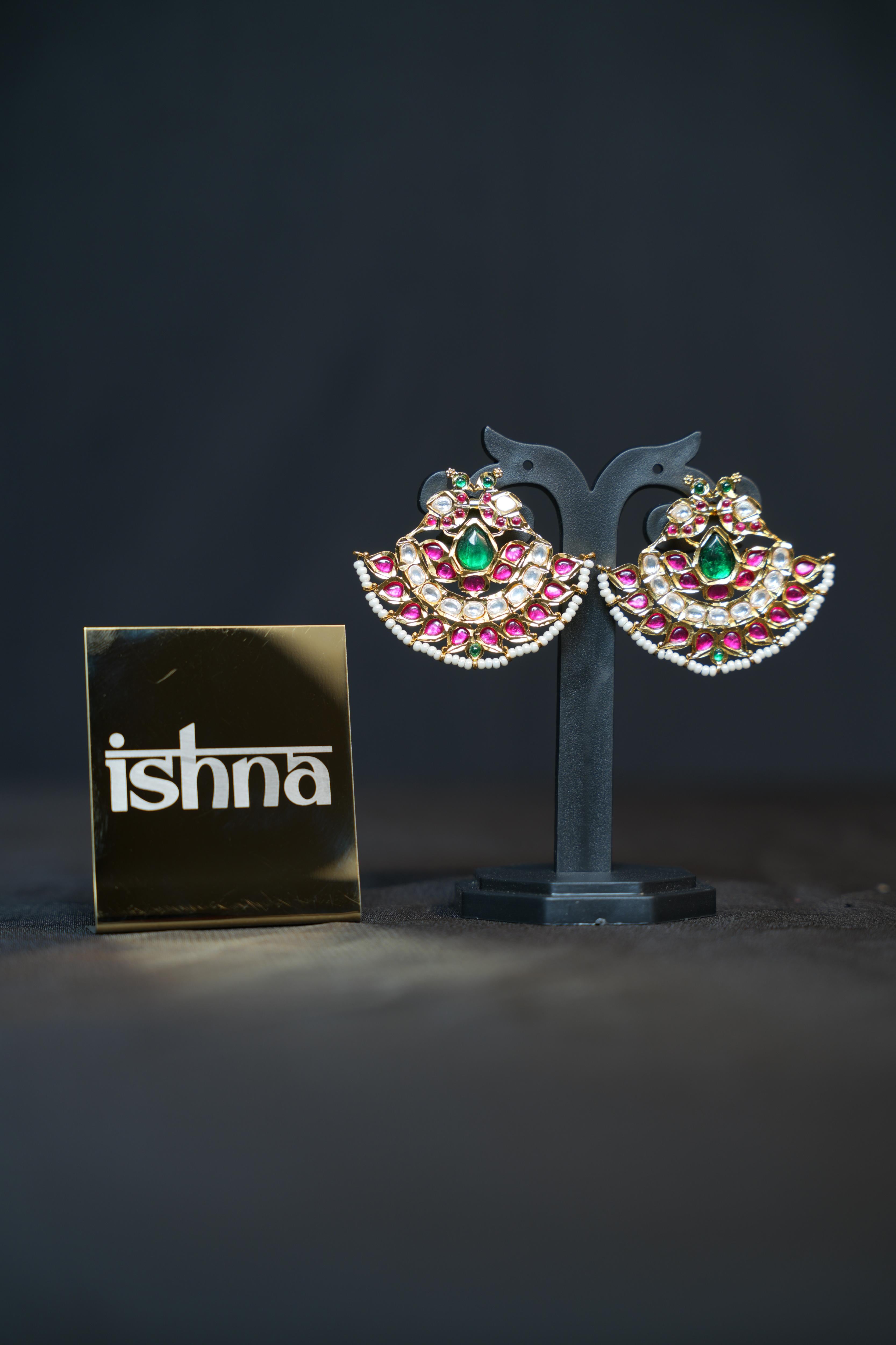 Gulabi Kundan Chandbali Earrings
