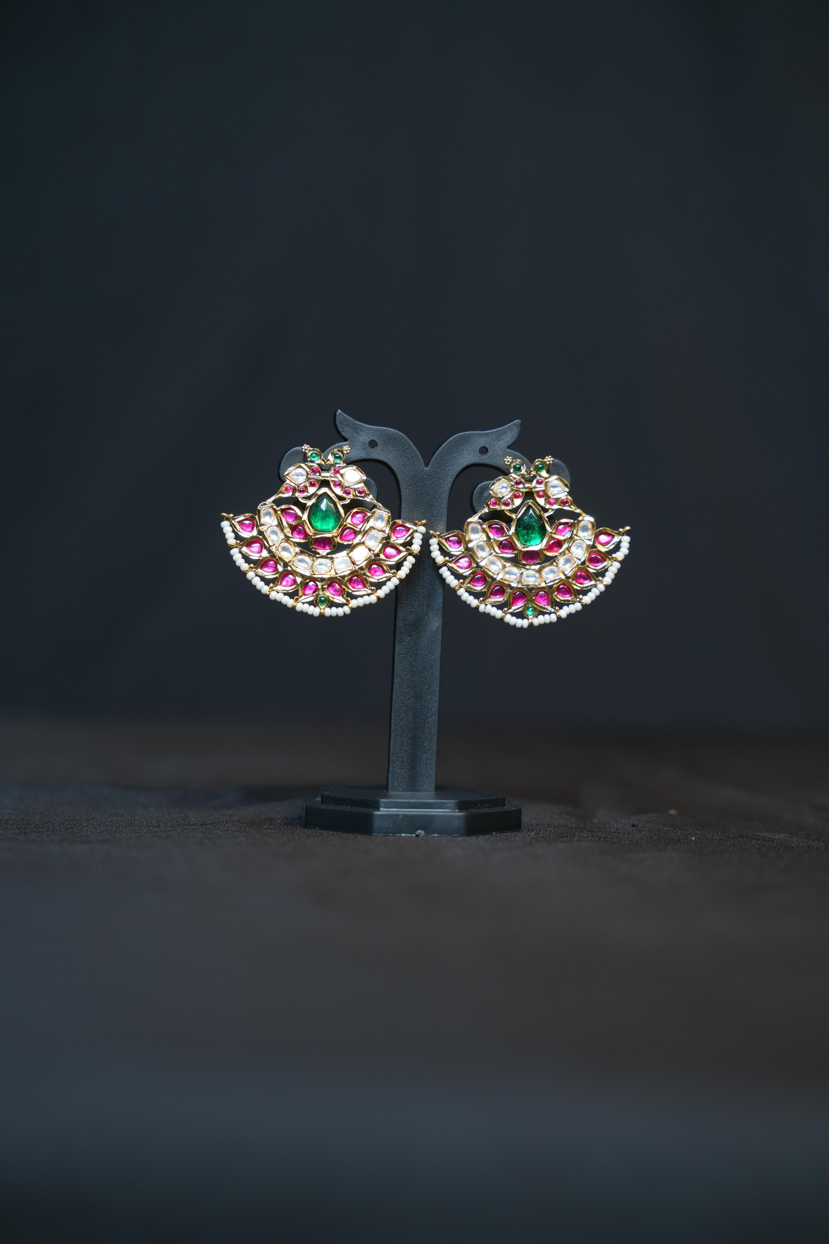 Gulabi Kundan Chandbali Earrings