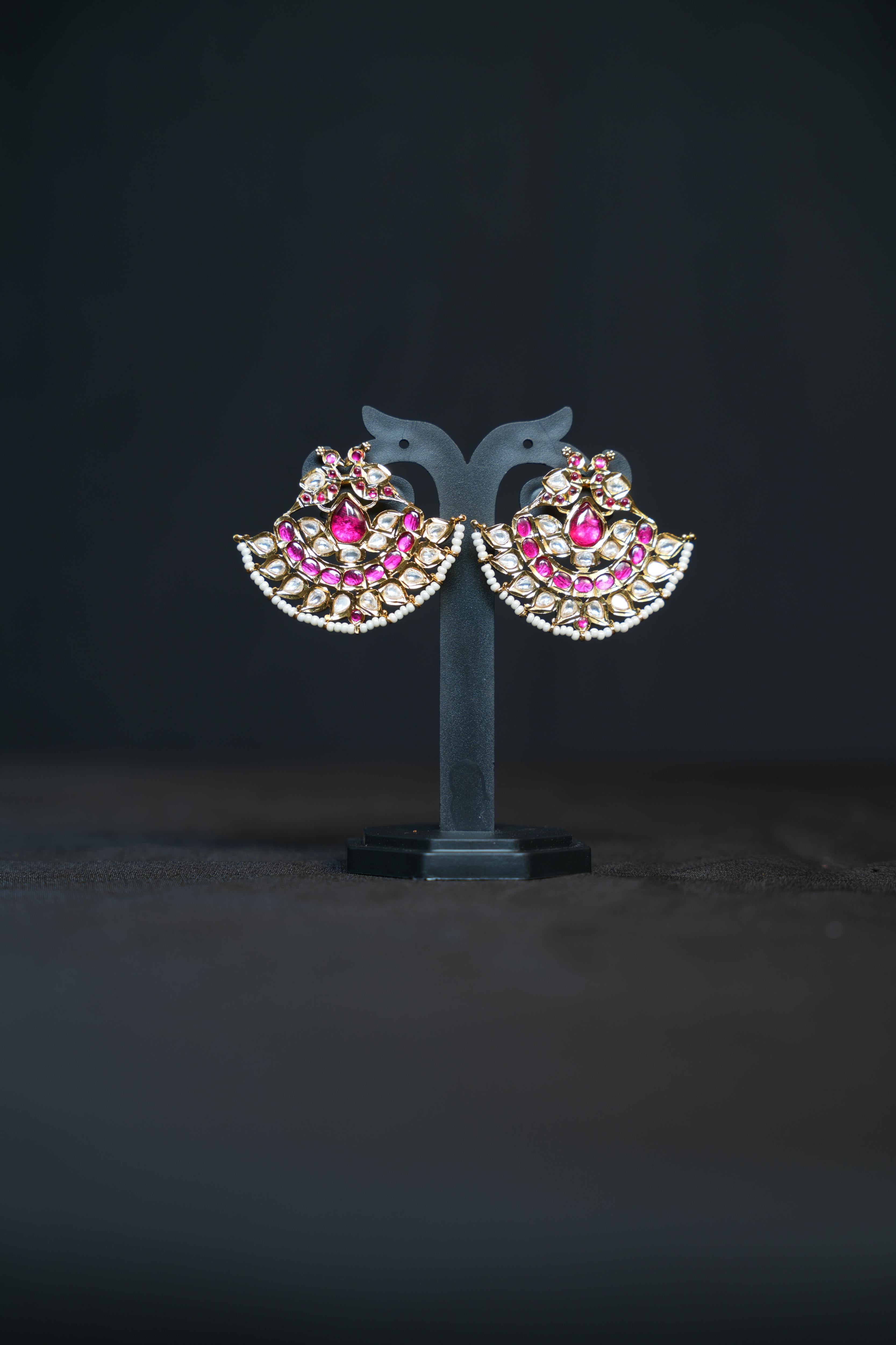 Gulabi Kundan Chandbali Earrings