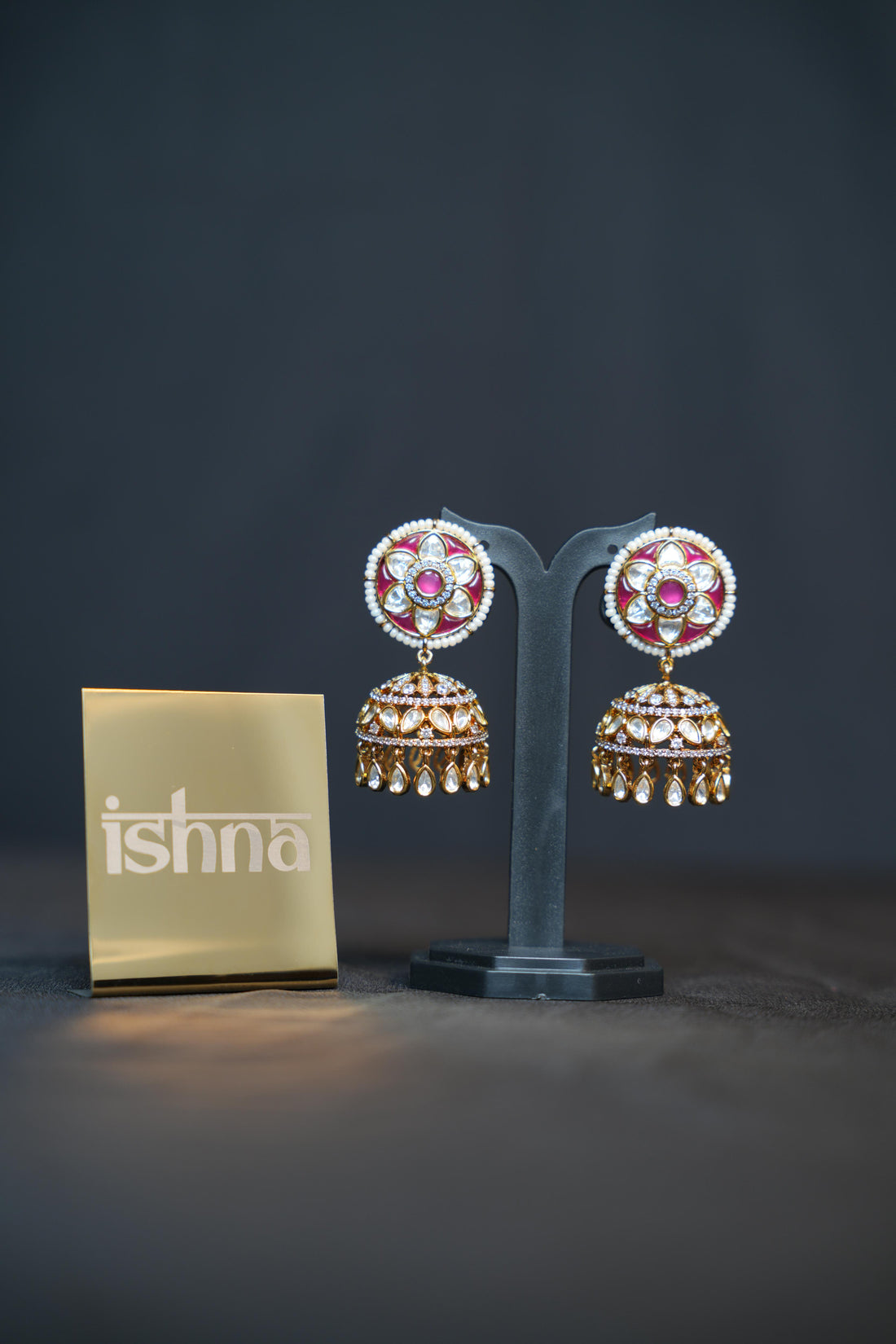 ISHNA Ruby Bloom Kundan Jhumkas