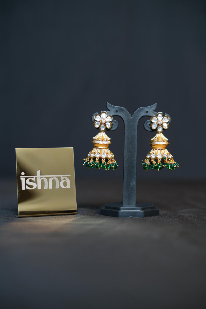 Floral Green Drop Jhumkas