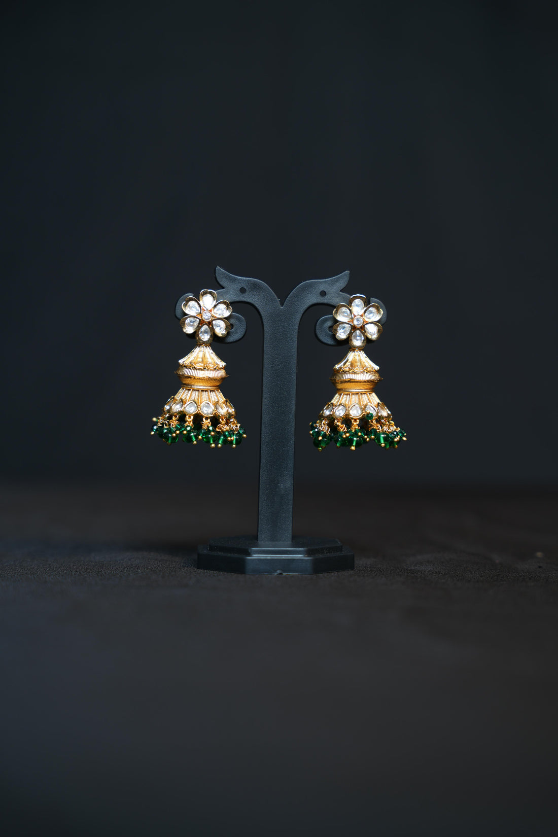 Floral Green Drop Jhumkas