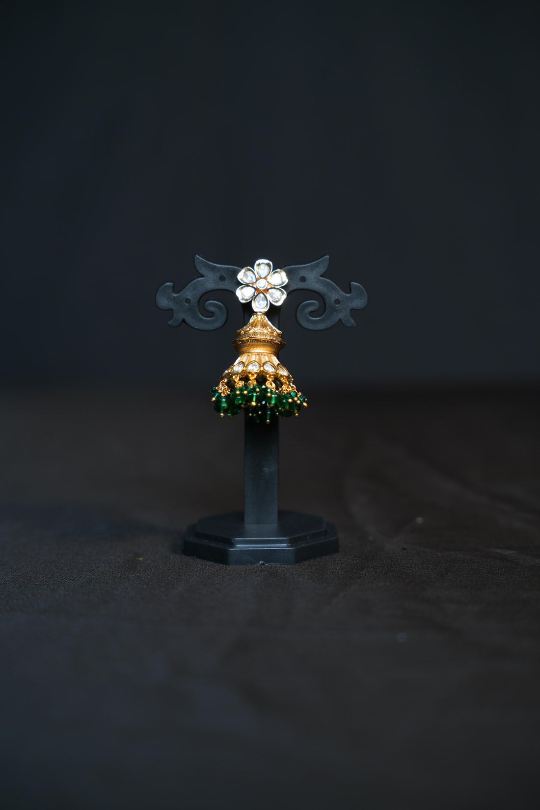 Floral Green Drop Jhumkas