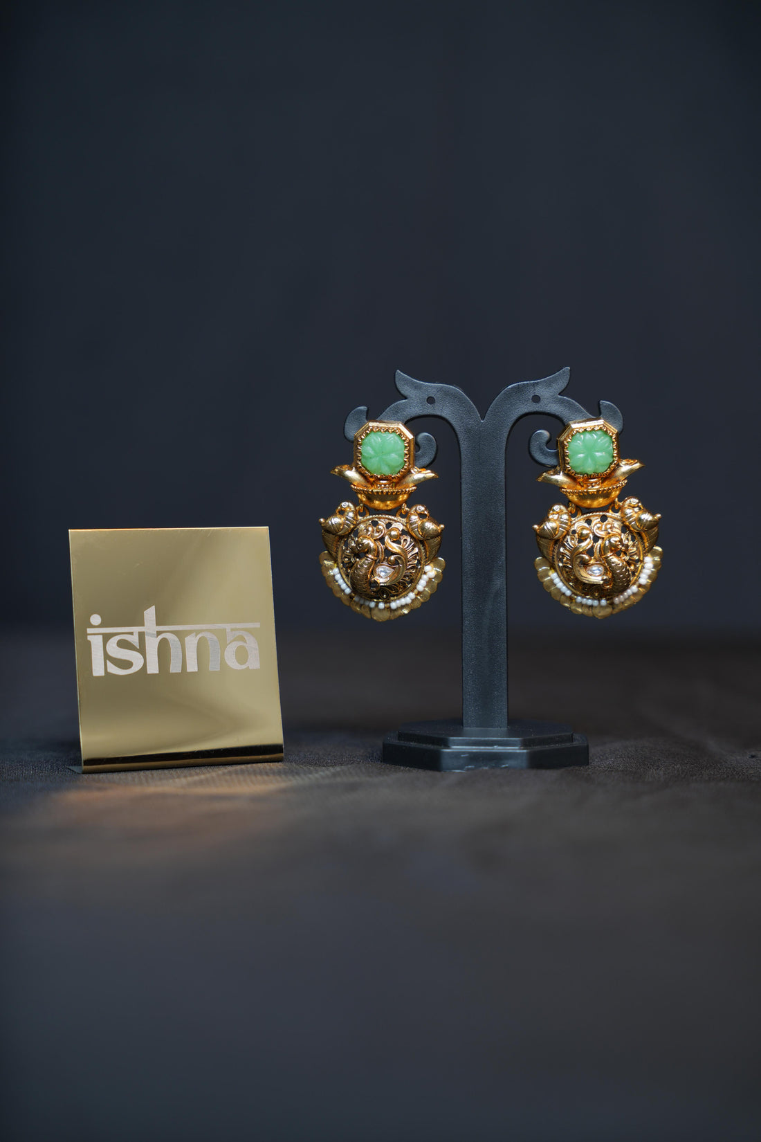 Antique Gold Peacock Temple Earrings