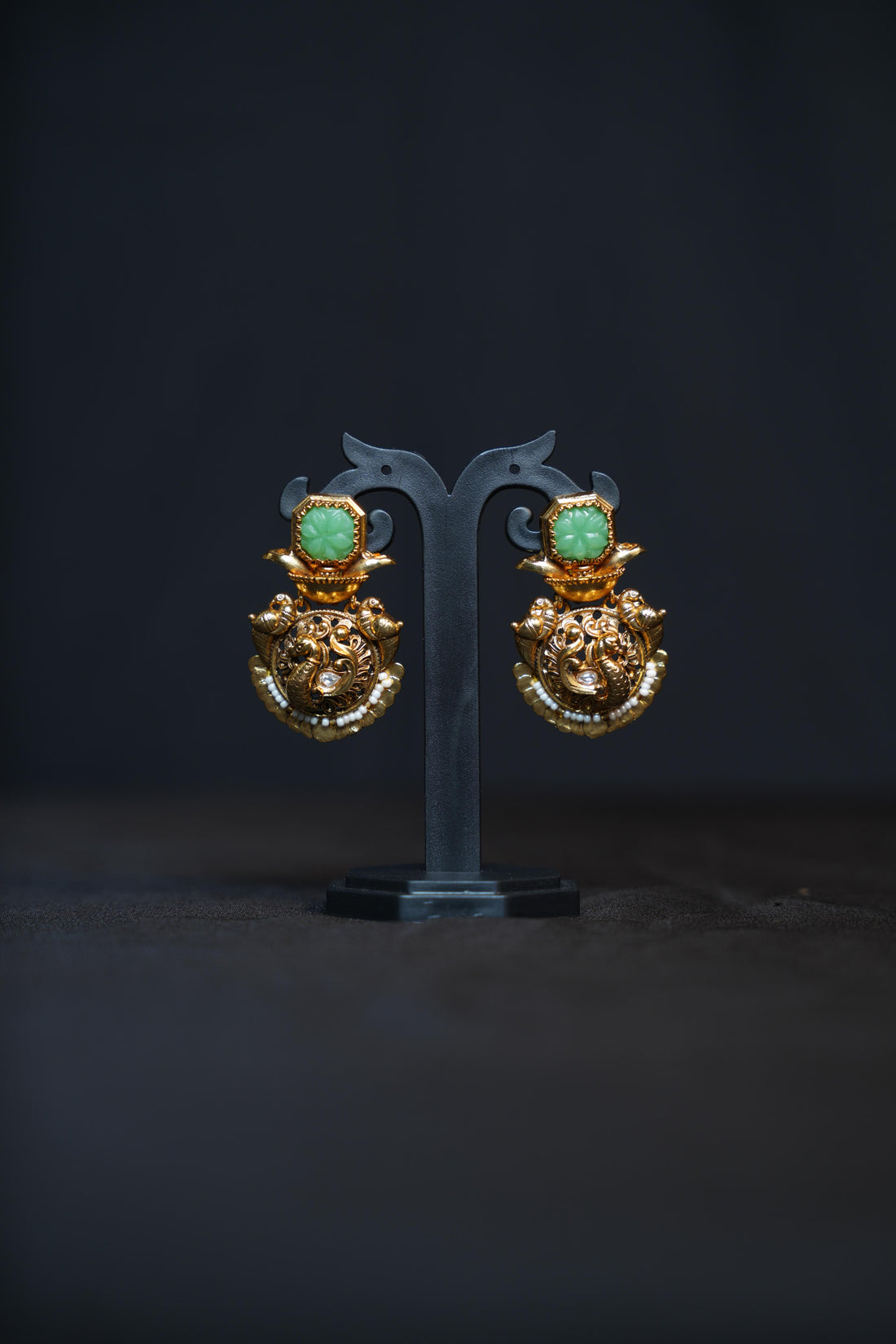Antique Gold Peacock Temple Earrings