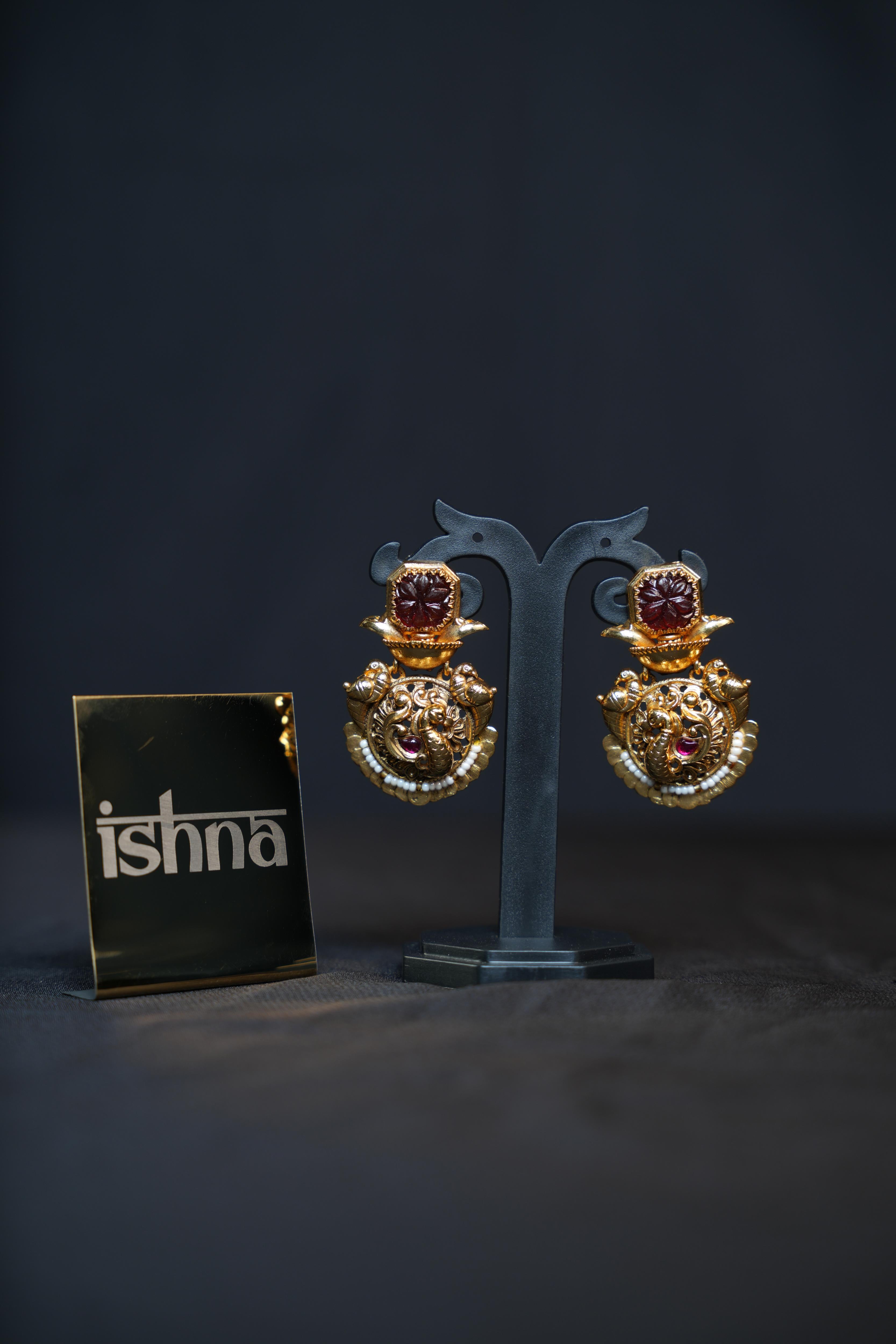 Antique Gold Peacock Temple Earrings