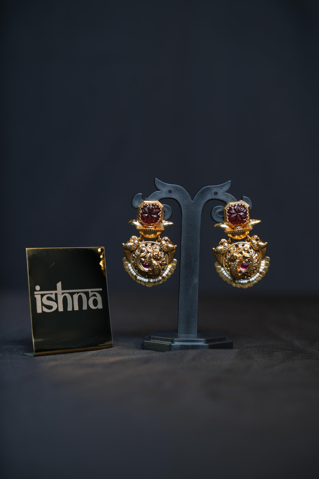 Antique Gold Peacock Temple Earrings