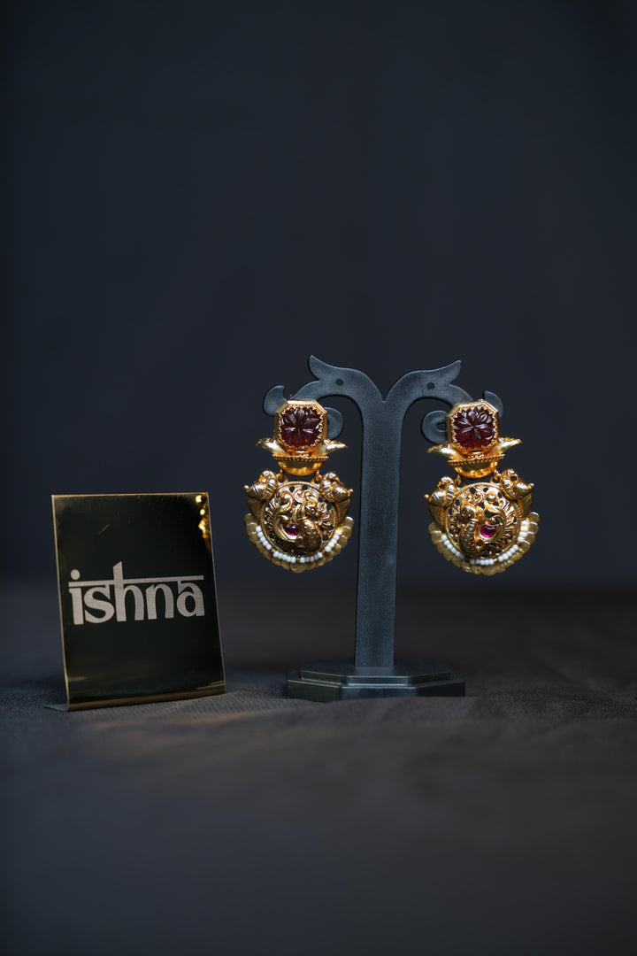 Antique Gold Peacock Temple Earrings